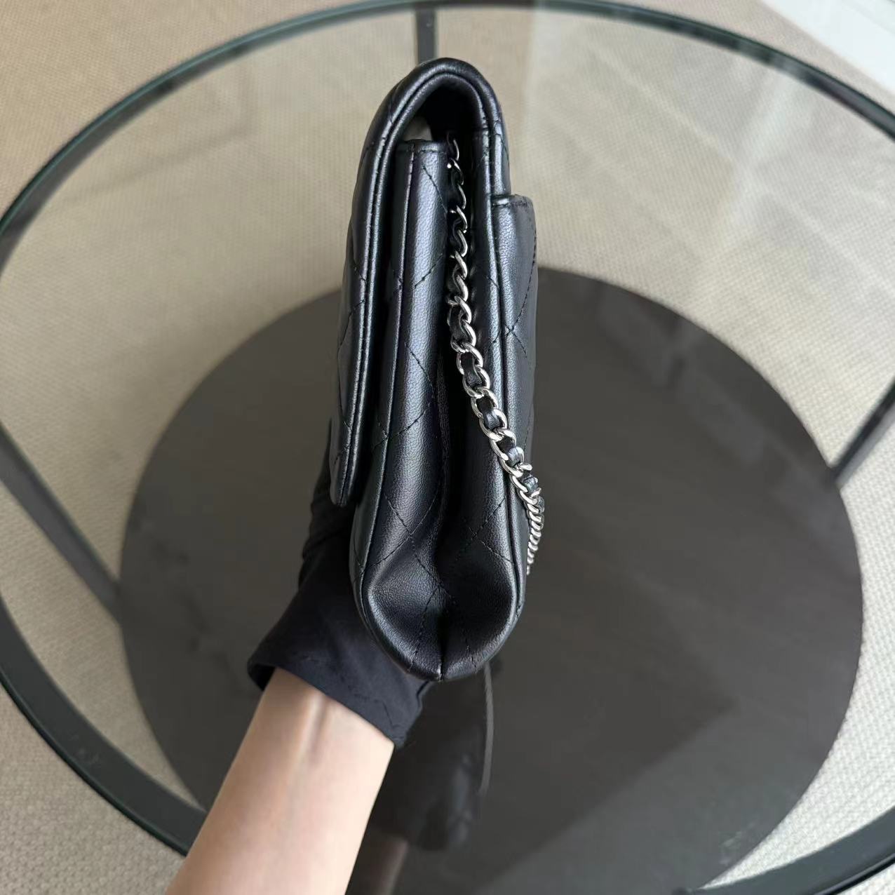 Chanel Timeless Flap - Single Flap Clutch Quilted Lambskin Black Silver Hardware Series 17