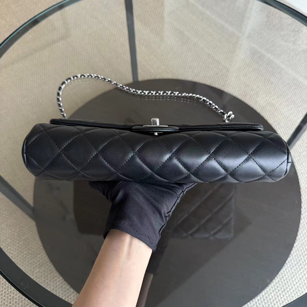 Chanel Timeless Flap - Single Flap Clutch Quilted Lambskin Black Silver Hardware Series 17