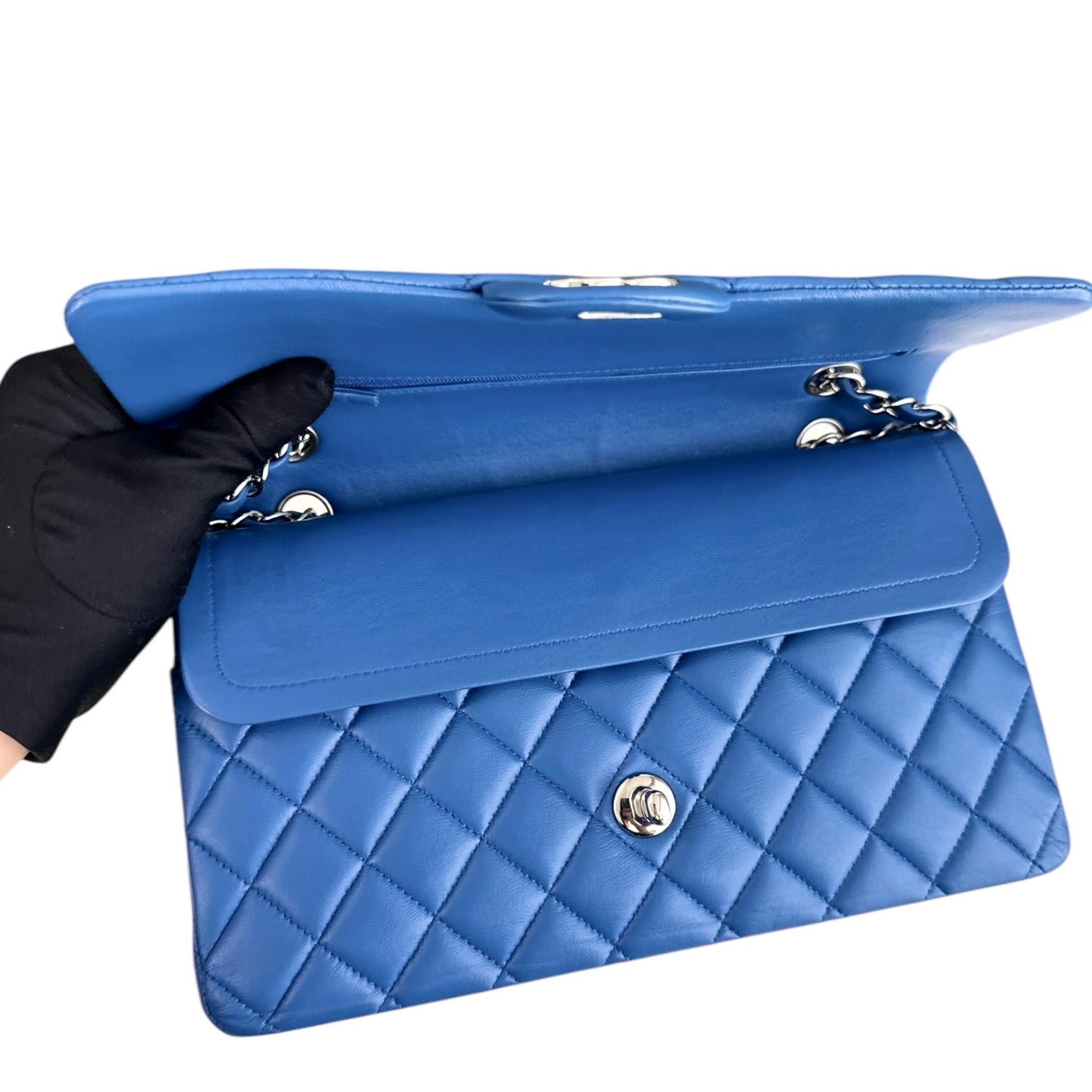 Chanel Classic Flap Medium - 25CM Quilted Lambskin Blue Silver Hardware Series 22