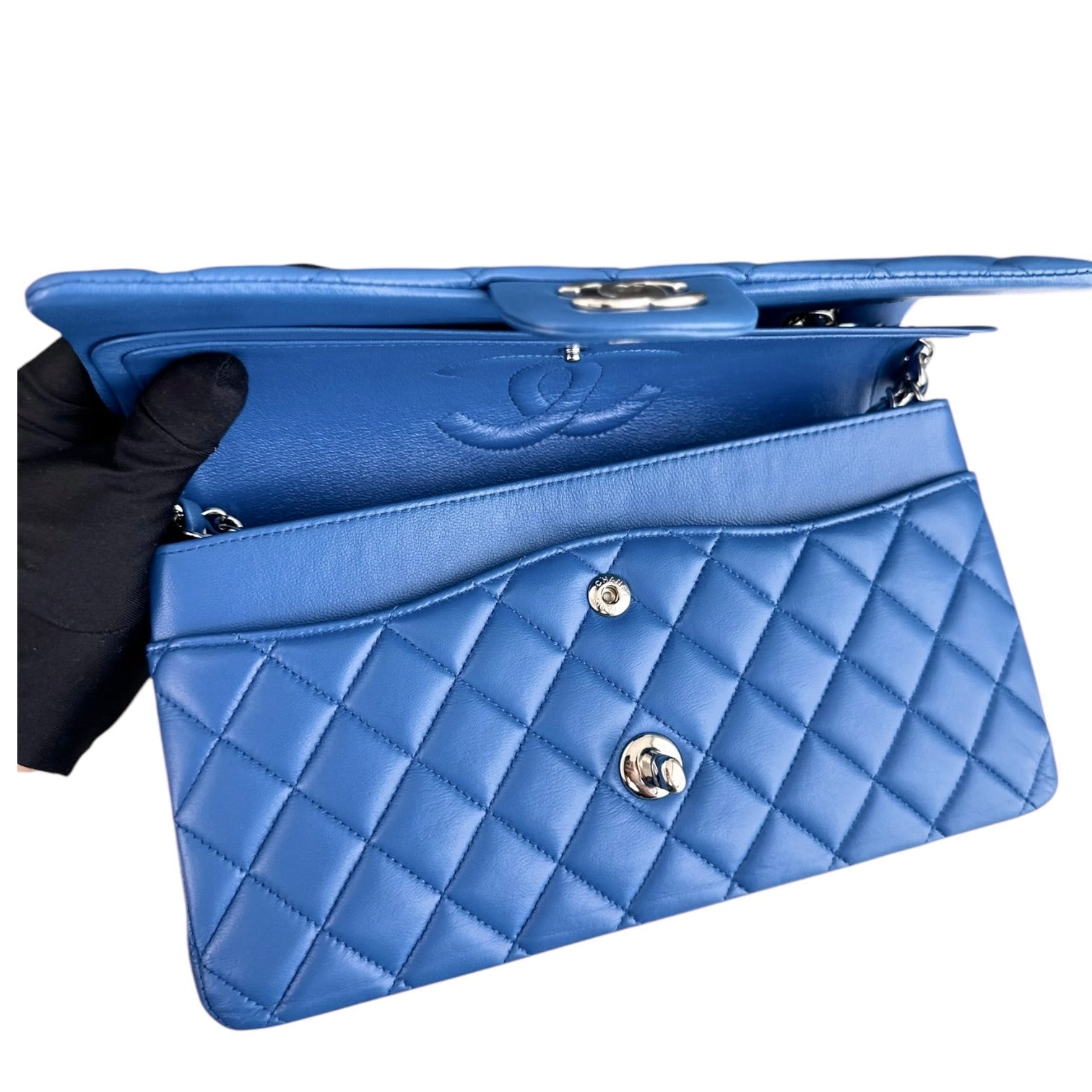 Chanel Classic Flap Medium - 25CM Quilted Lambskin Blue Silver Hardware Series 22