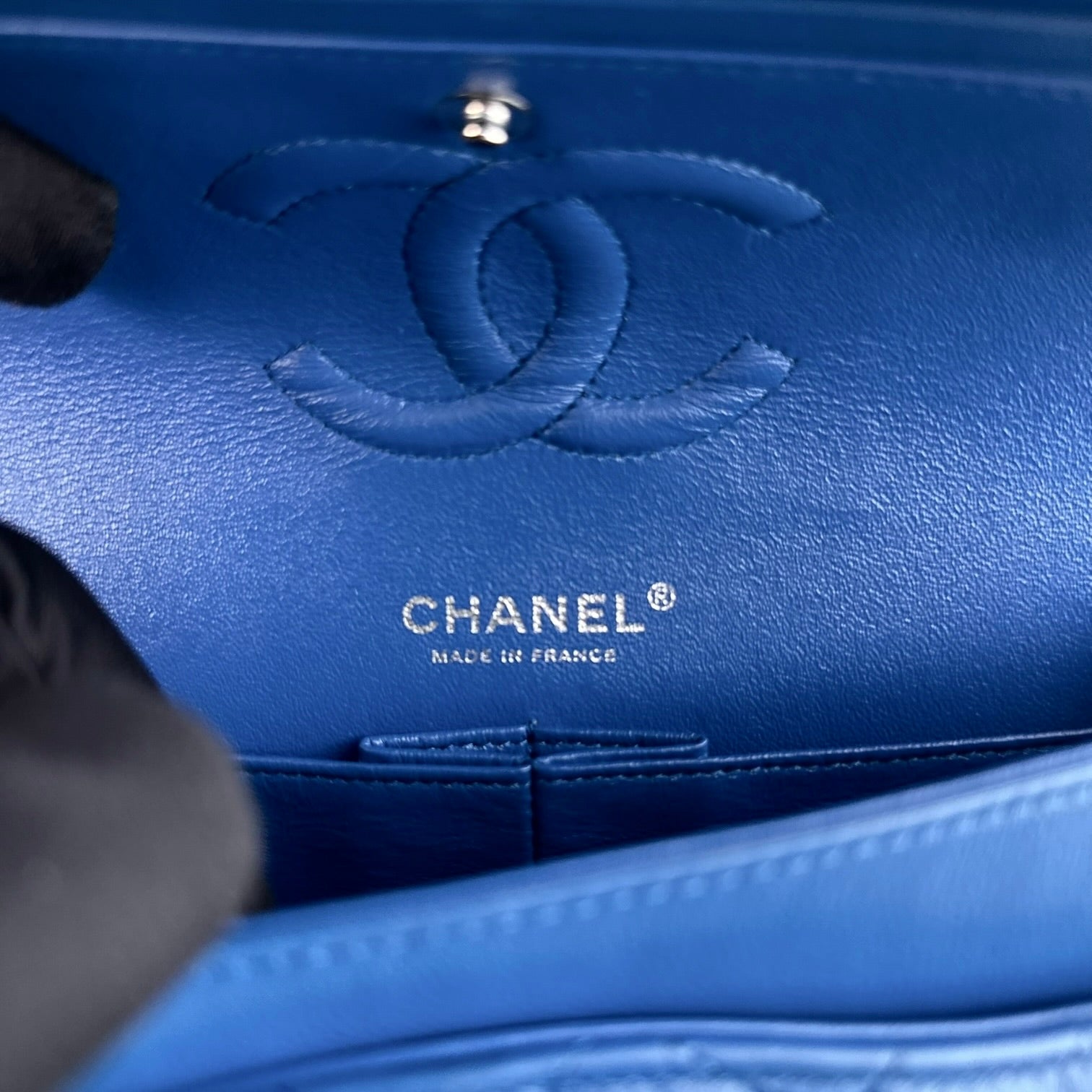 Chanel Classic Flap Medium - 25CM Quilted Lambskin Blue Silver Hardware Series 22