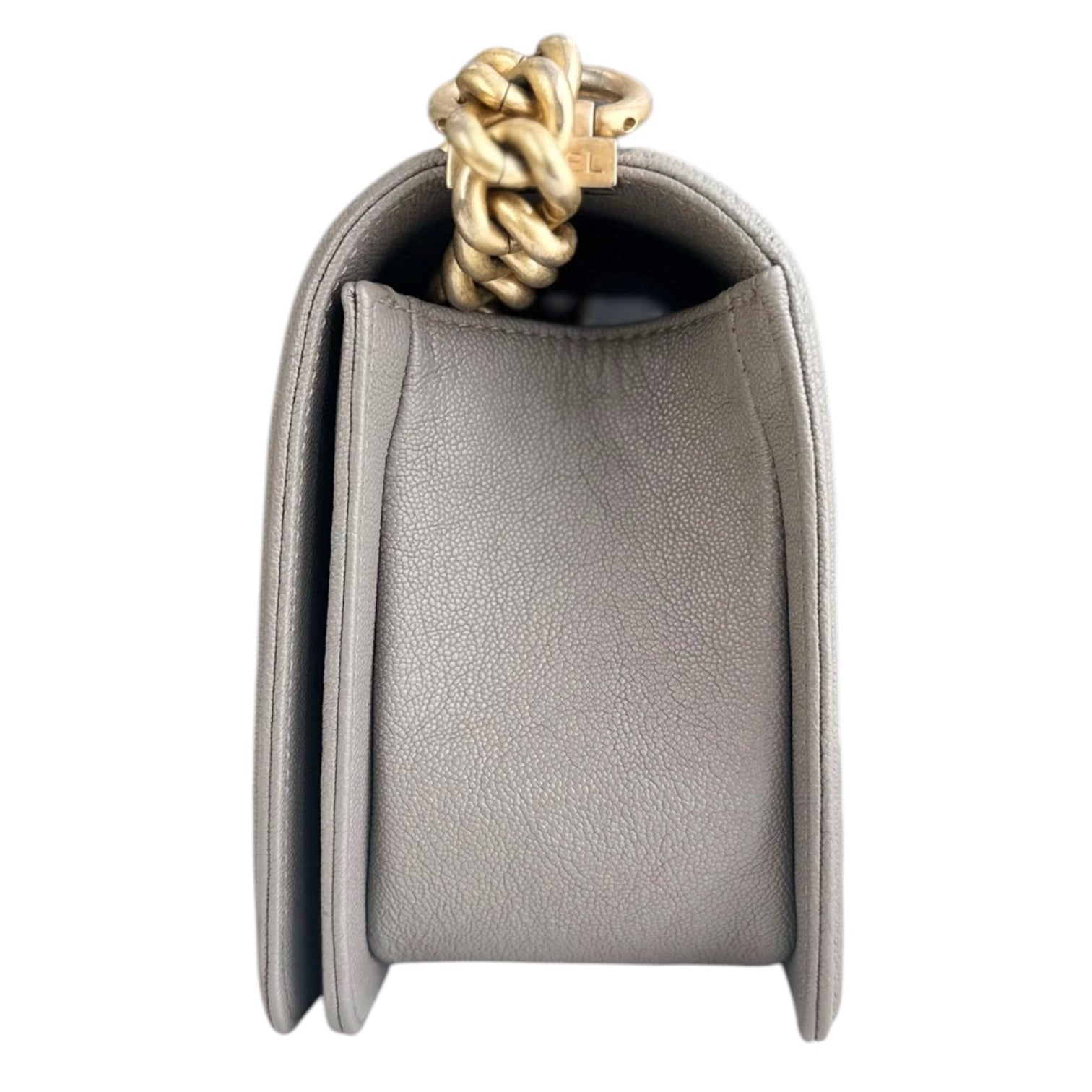 Chanel Boy Medium - Caviar 25CM Quilted Light Grey Gray Gold Hardware Series 26
