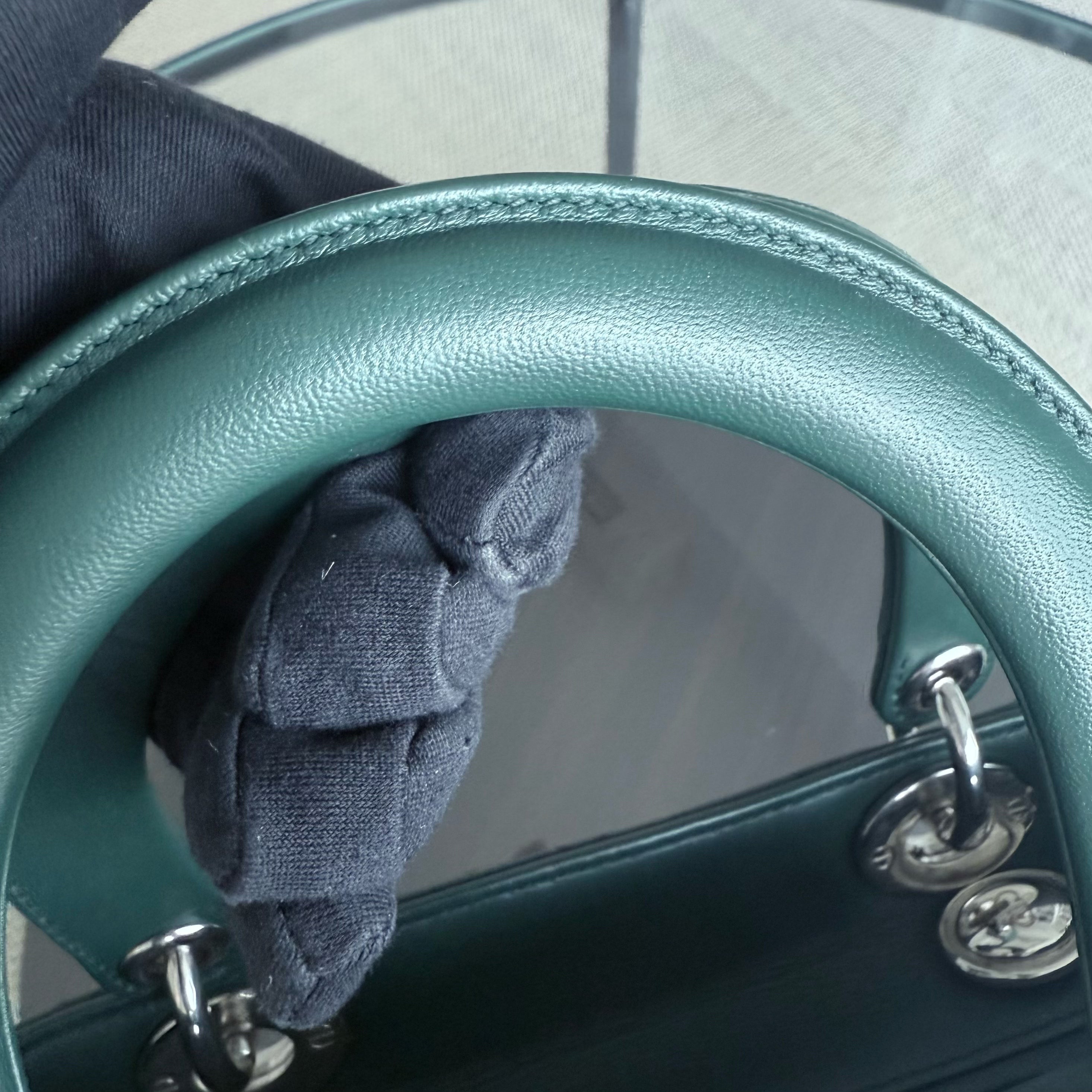 Dior Lady Medium - Cannage Lambskin Dark Green Silver Hardware