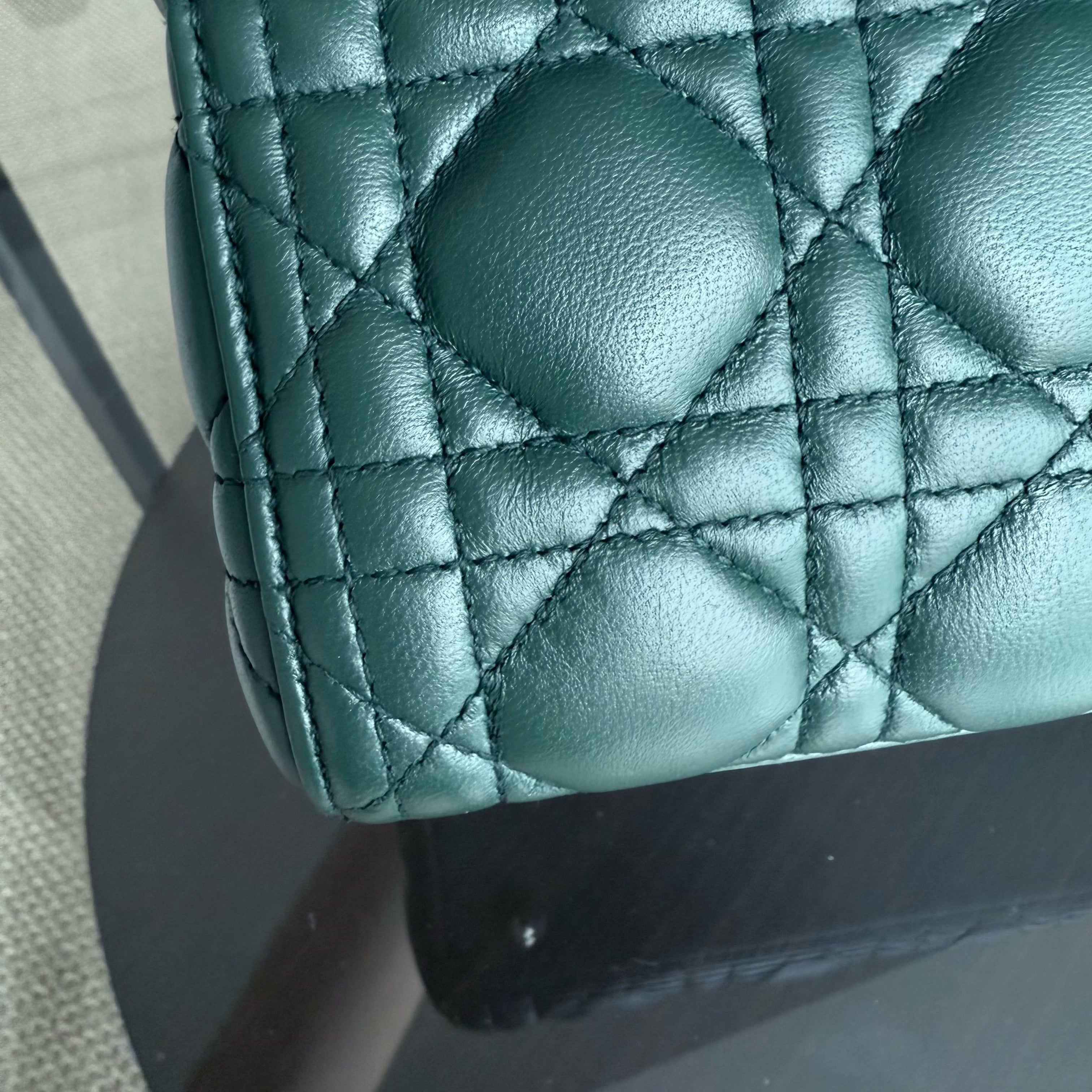 Dior Lady Medium - Cannage Lambskin Dark Green Silver Hardware