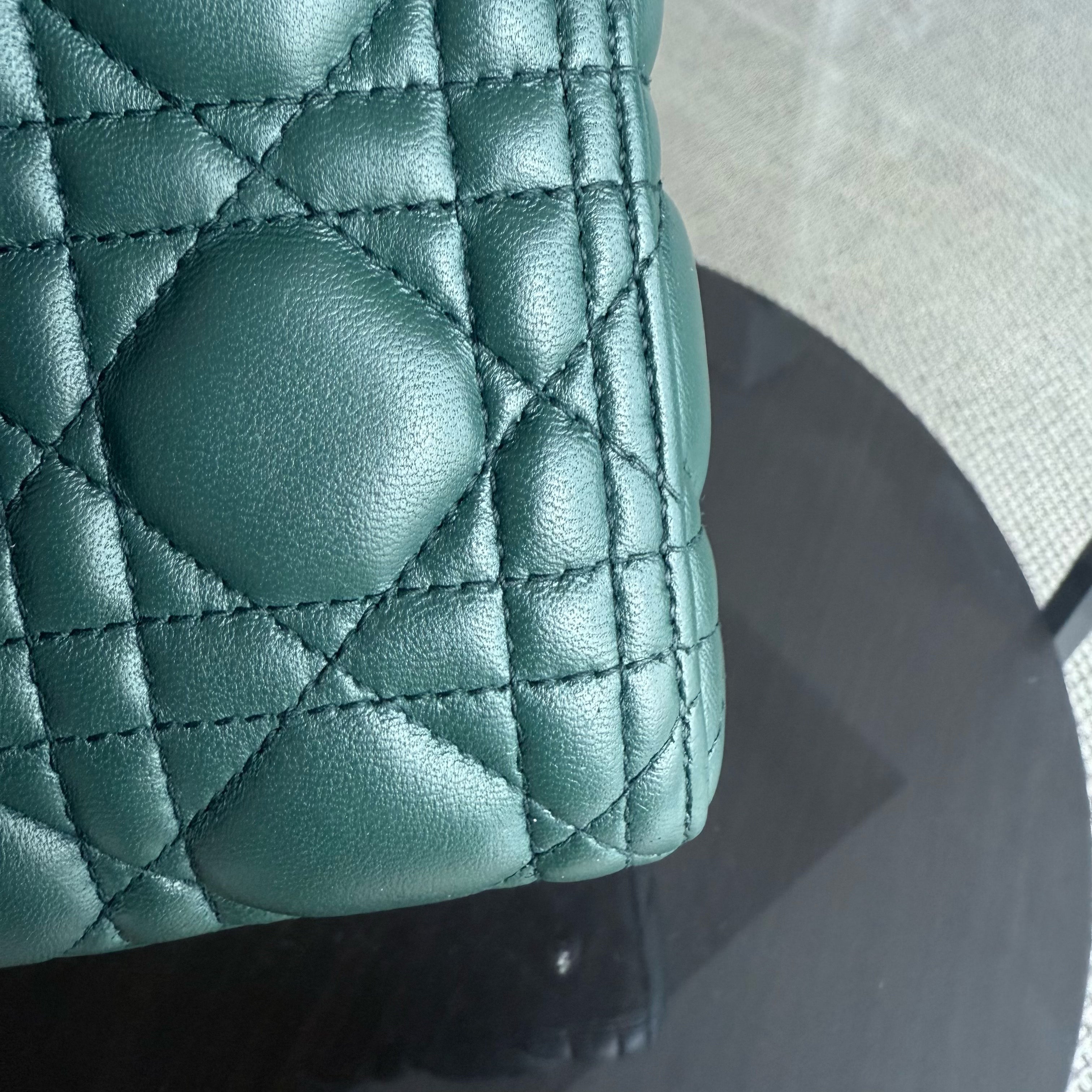 Dior Lady Medium - Cannage Lambskin Dark Green Silver Hardware