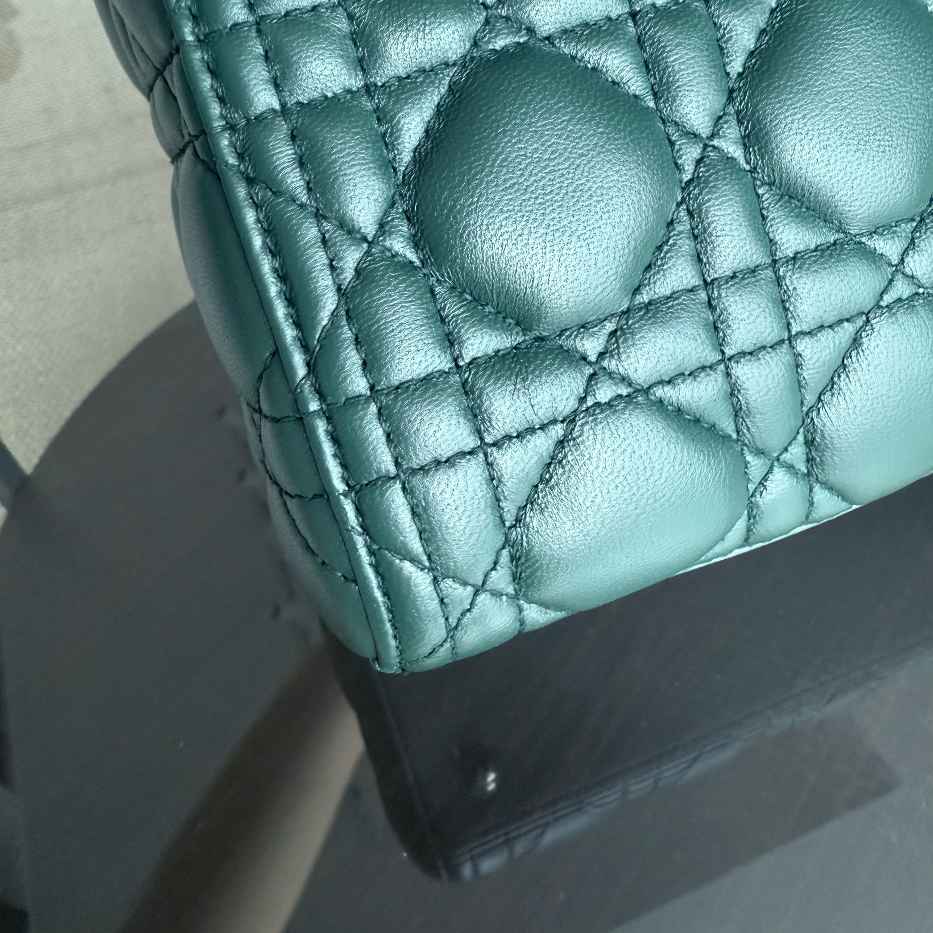 Dior Lady Medium - Cannage Lambskin Dark Green Silver Hardware