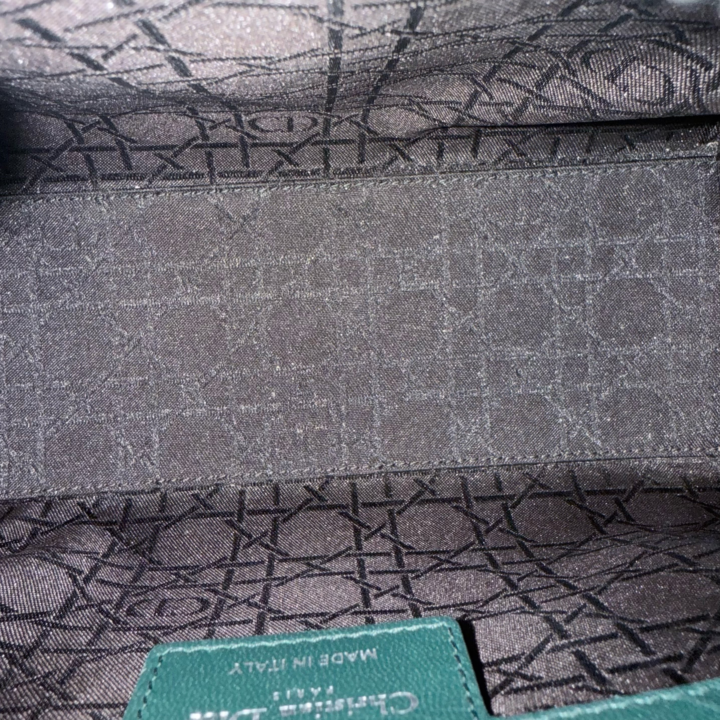 Dior Lady Medium - Cannage Lambskin Dark Green Silver Hardware