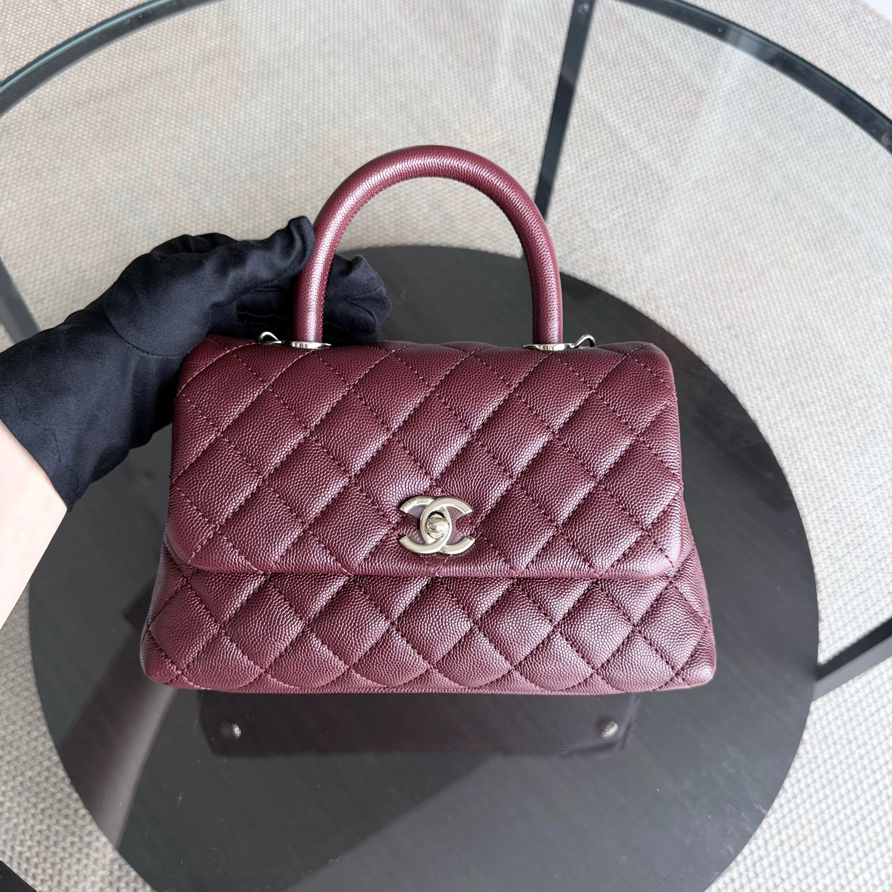Chanel Coco Handle Small - Caviar Quilted Grained Calfskin Dark Red Burgundy Gold Hardware Series 30