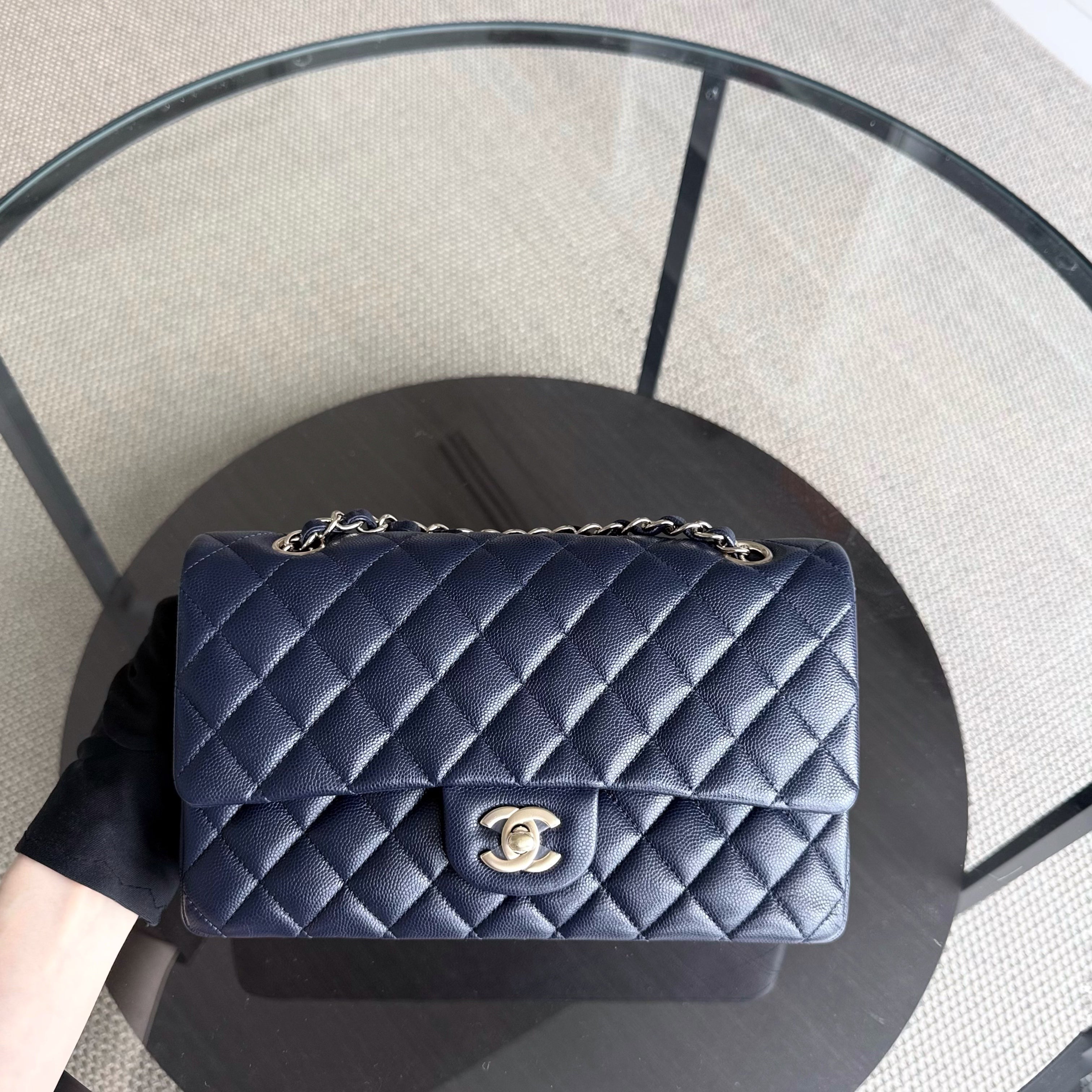 Chanel Classic Flap Medium - Caviar 25CM Quilted Grained Calfskin Dark Navy Blue Gold Hardware Series 31