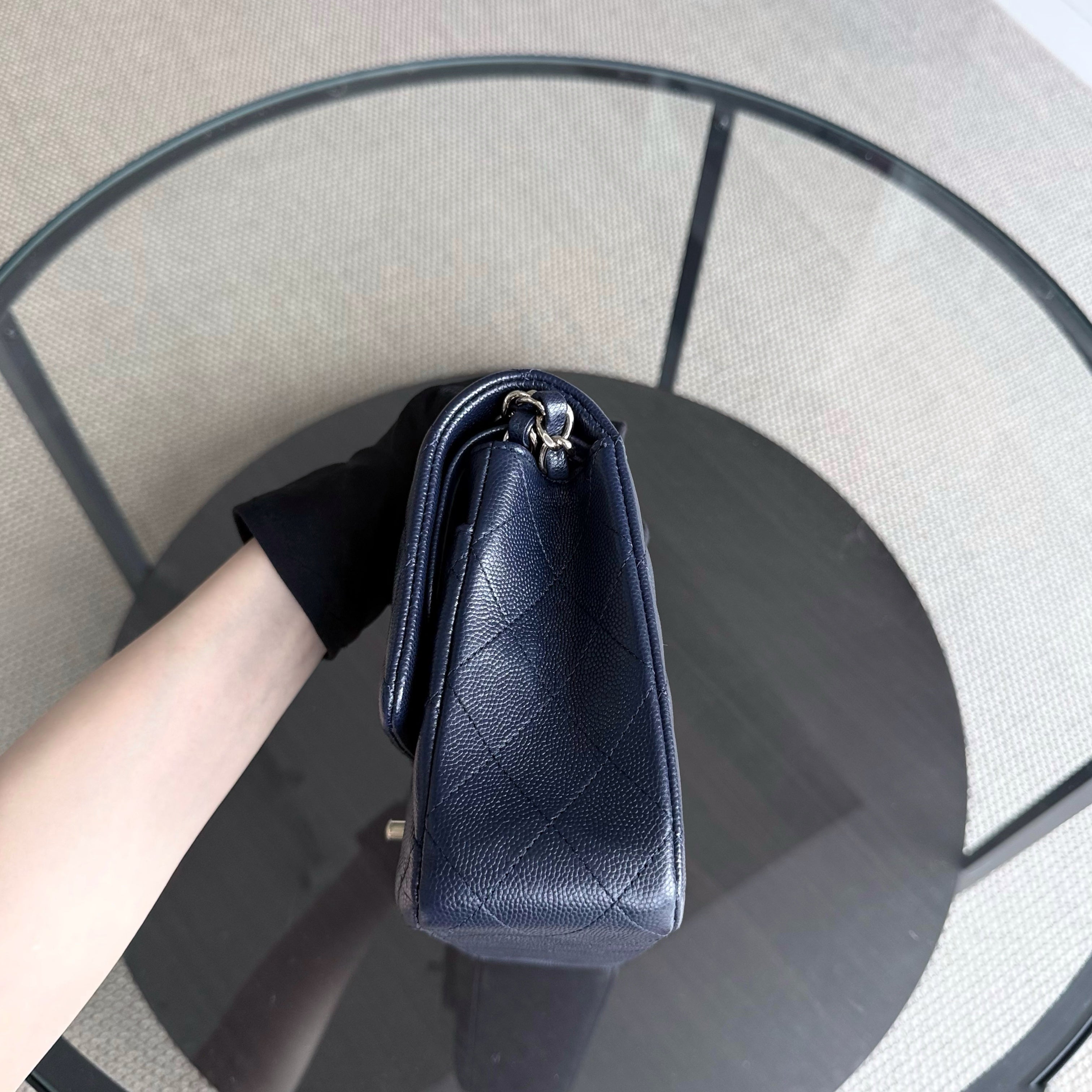 Chanel Classic Flap Medium - Caviar 25CM Quilted Grained Calfskin Dark Navy Blue Gold Hardware Series 31
