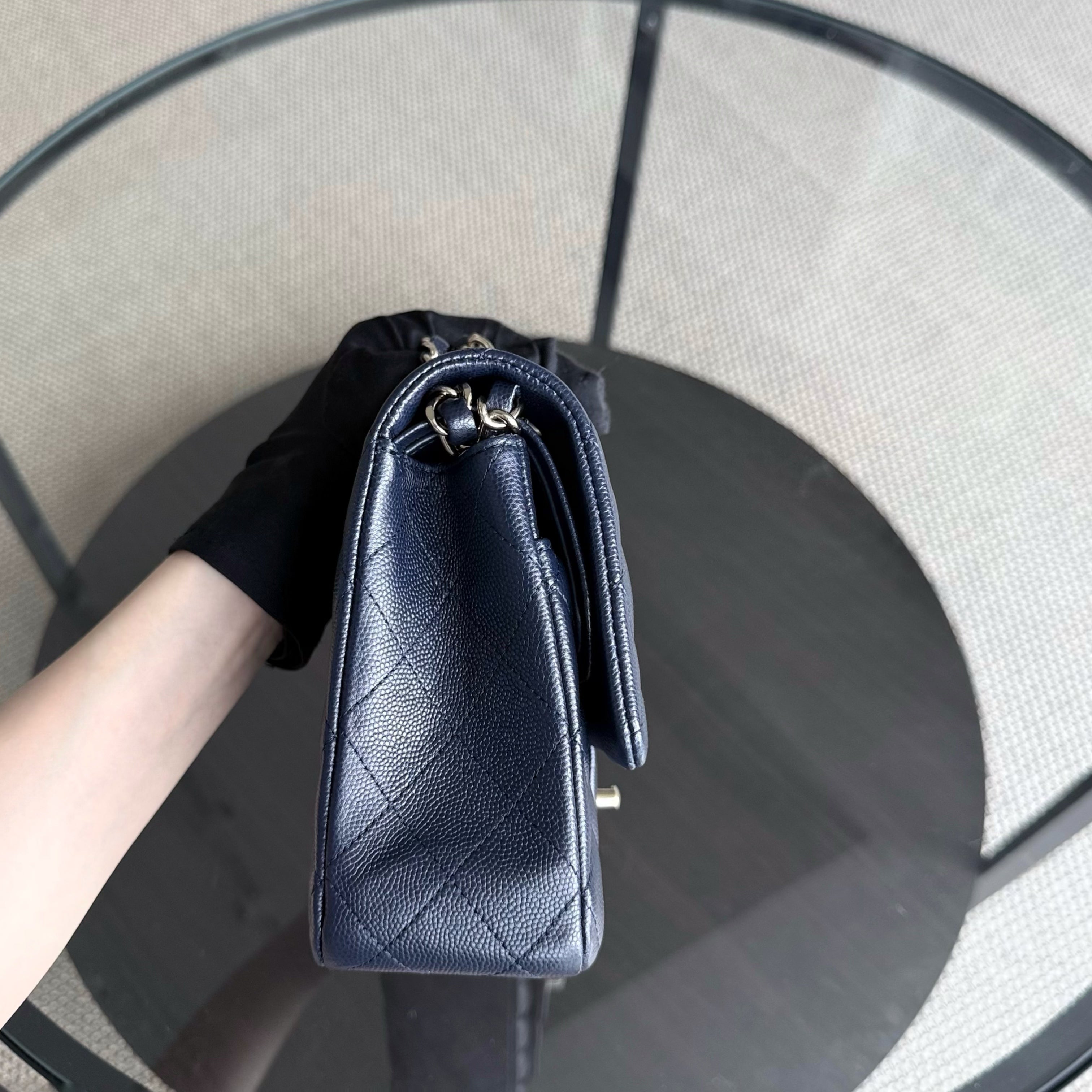 Chanel Classic Flap Medium - Caviar 25CM Quilted Grained Calfskin Dark Navy Blue Gold Hardware Series 31