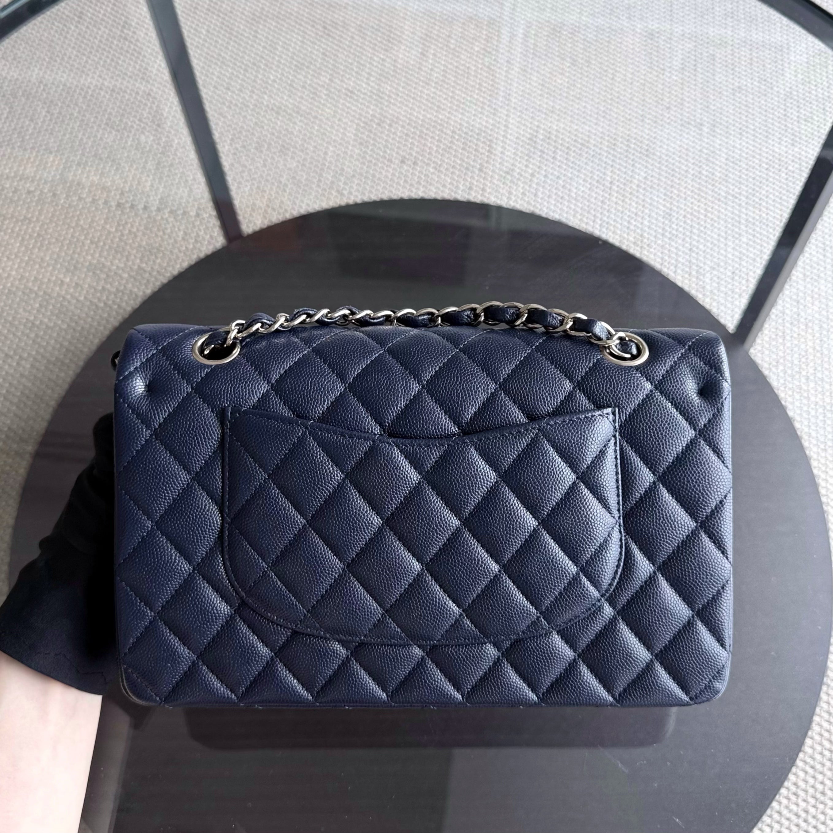 Chanel Classic Flap Medium - Caviar 25CM Quilted Grained Calfskin Dark Navy Blue Gold Hardware Series 31