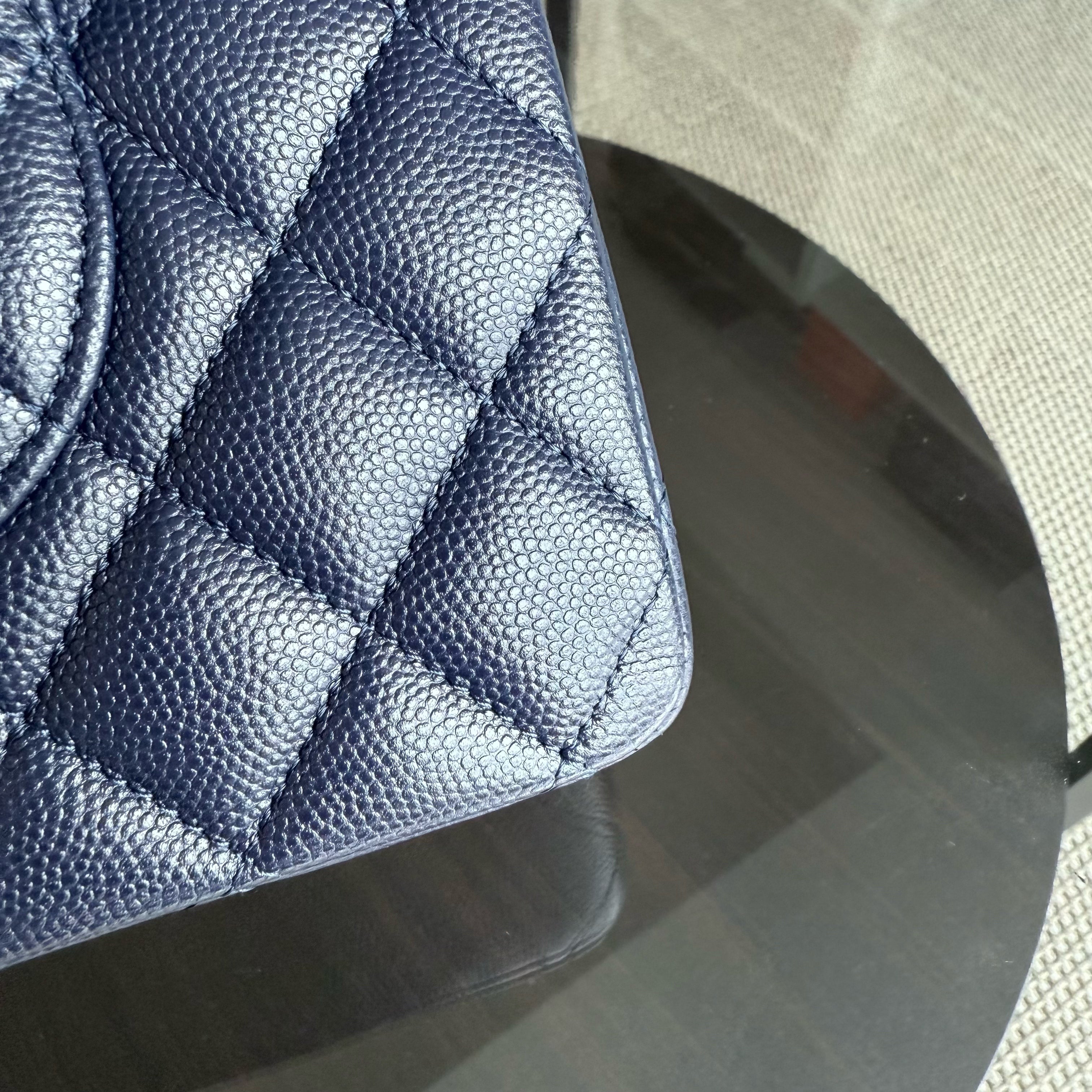 Chanel Classic Flap Medium - Caviar 25CM Quilted Grained Calfskin Dark Navy Blue Gold Hardware Series 31