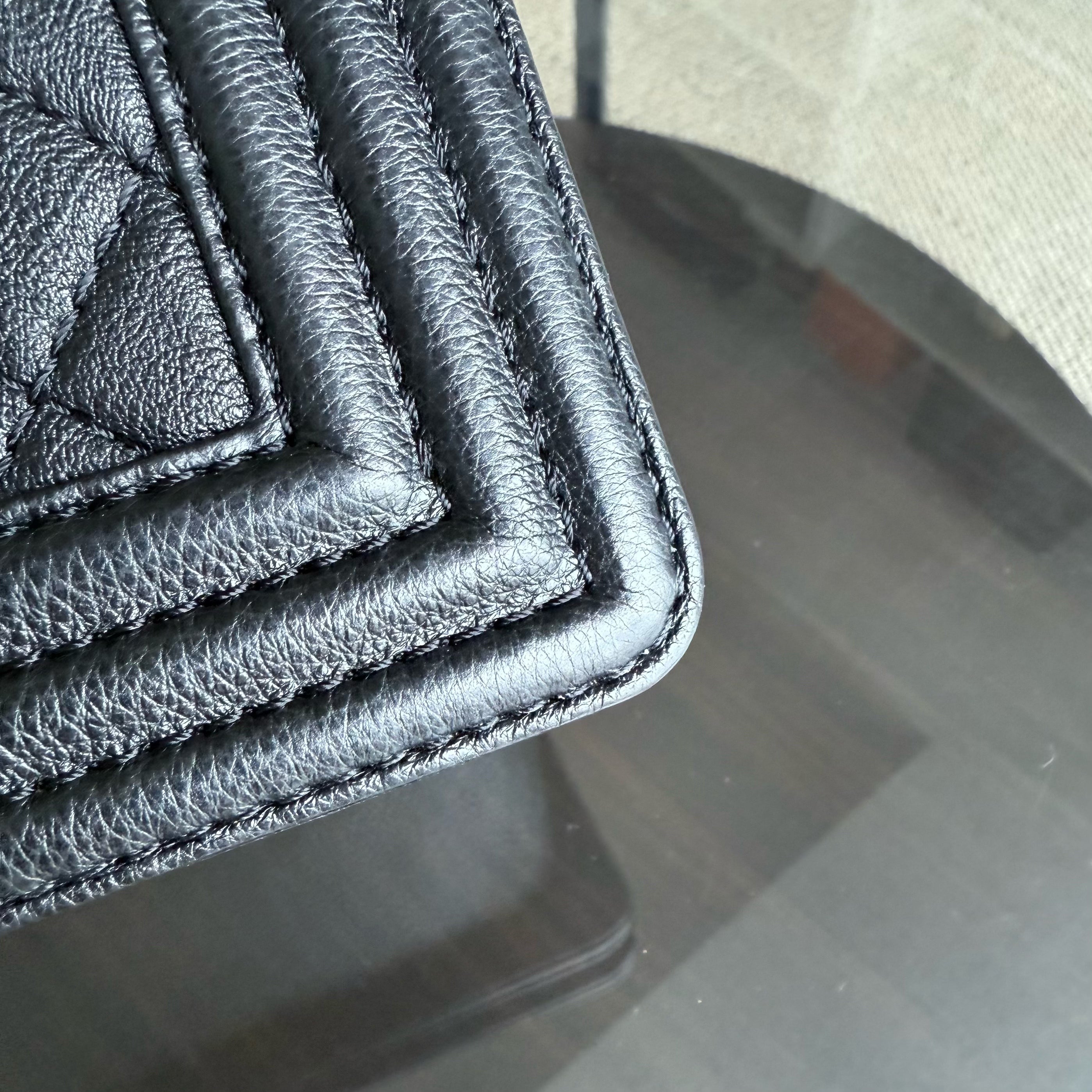 Chanel Boy Medium - 25CM Quilted Grained Aged Calfskin Black Ruthenium Silver Hardware Series 18