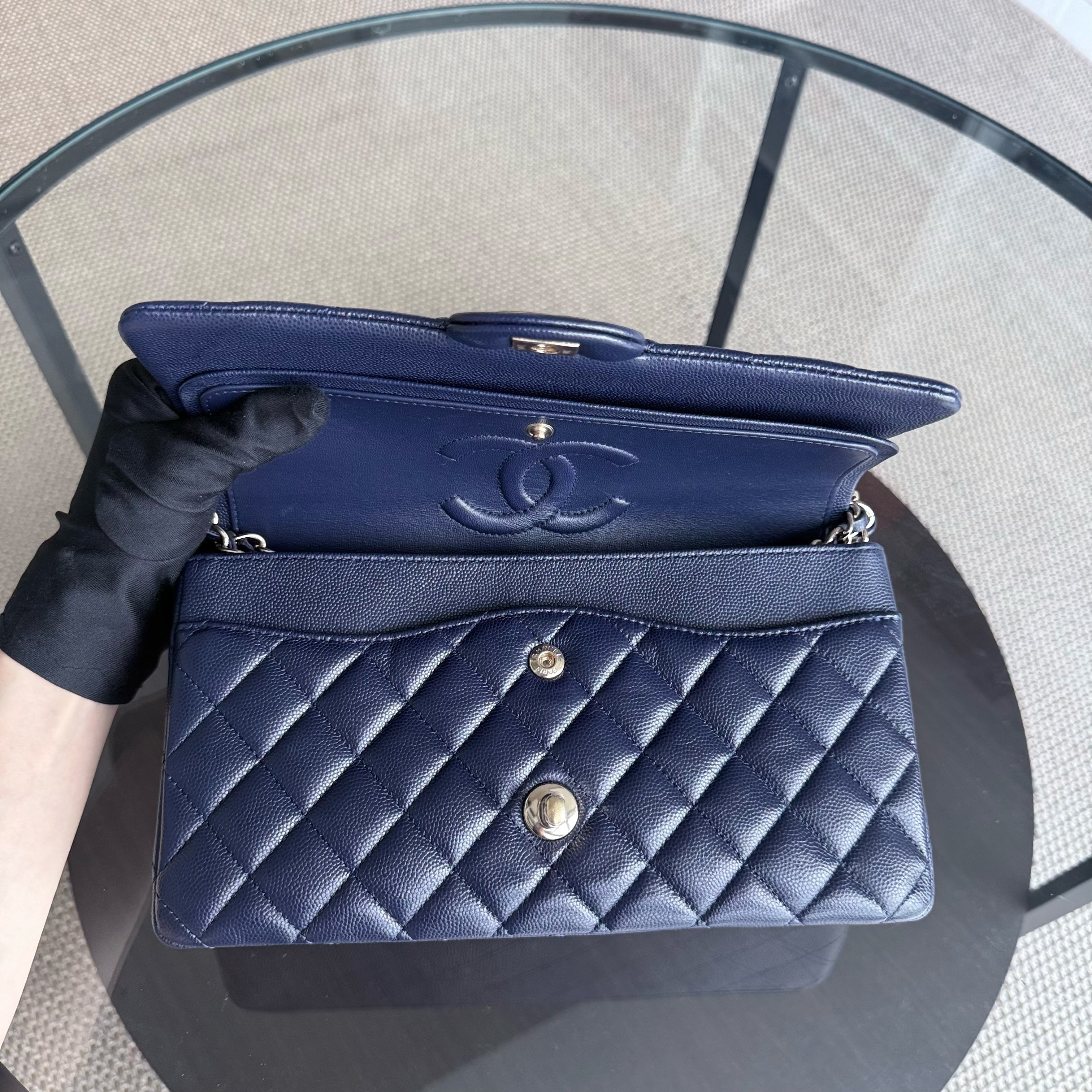 Chanel Classic Flap Medium - Caviar 25CM Quilted Grained Calfskin Dark Navy Blue Gold Hardware Series 31