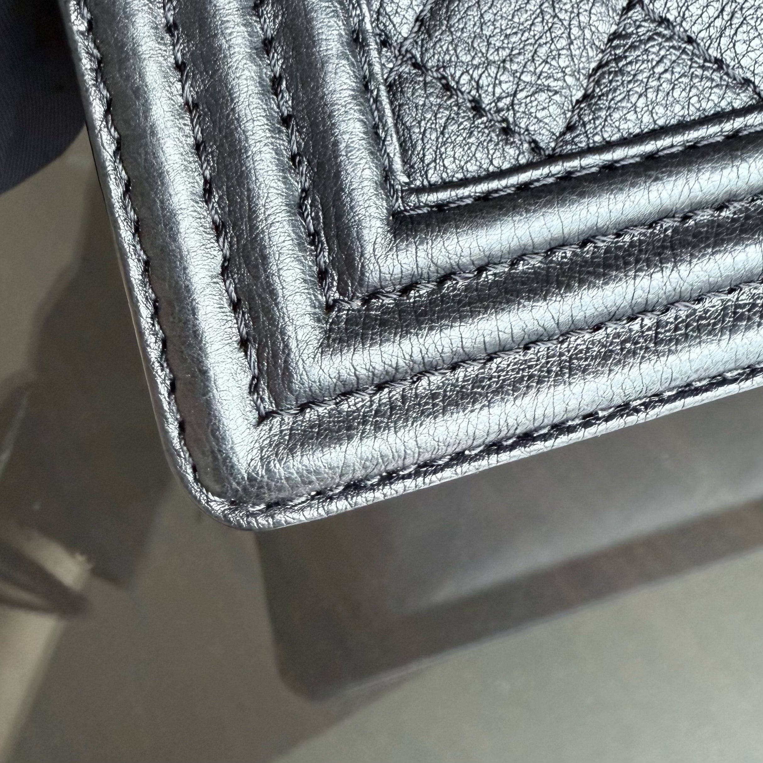 Chanel Boy Medium - 25CM Quilted Grained Aged Calfskin Black Ruthenium Silver Hardware Series 18