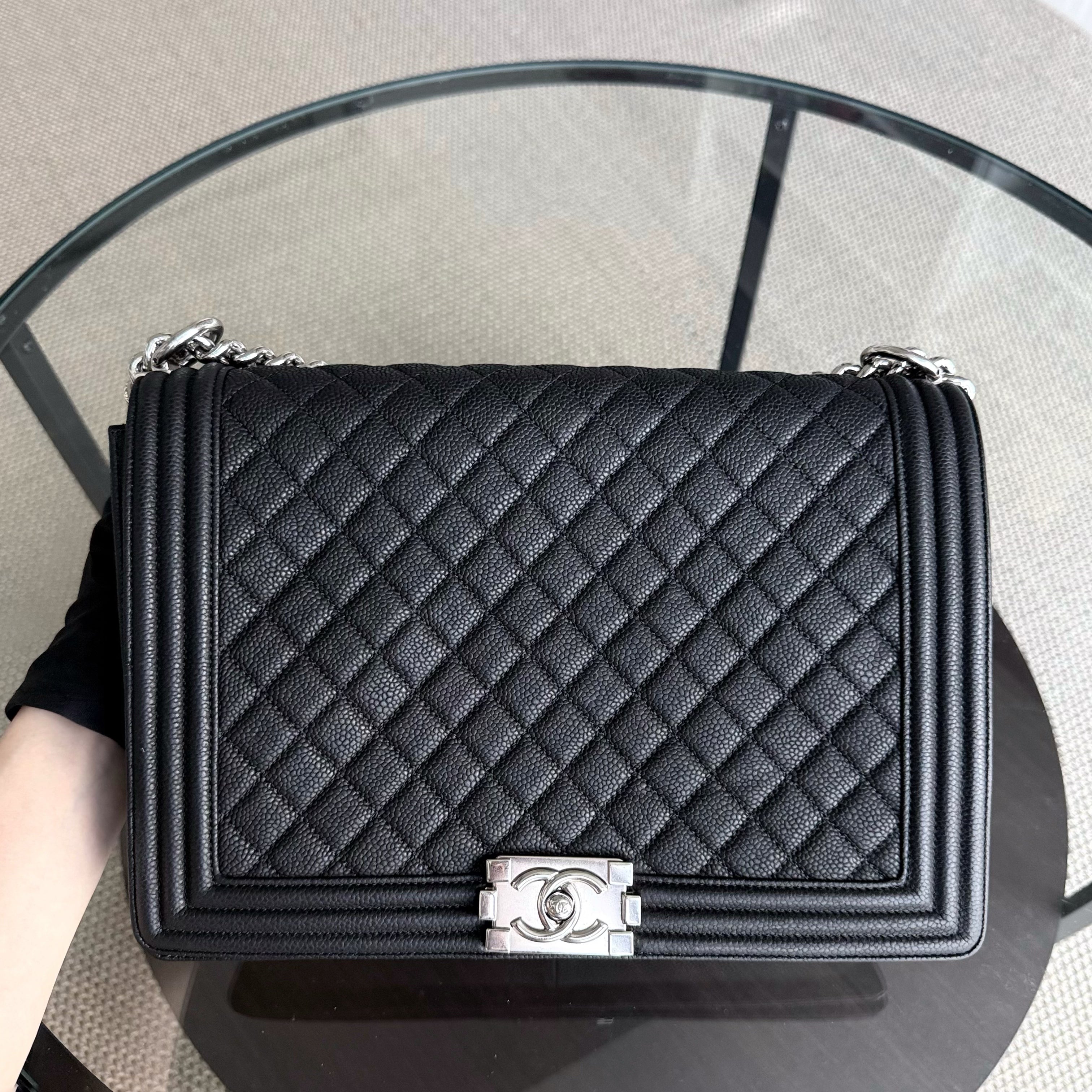 Chanel Boy Large - Caviar Quilted Grained Calfskin Black Silver Hardware Series 17