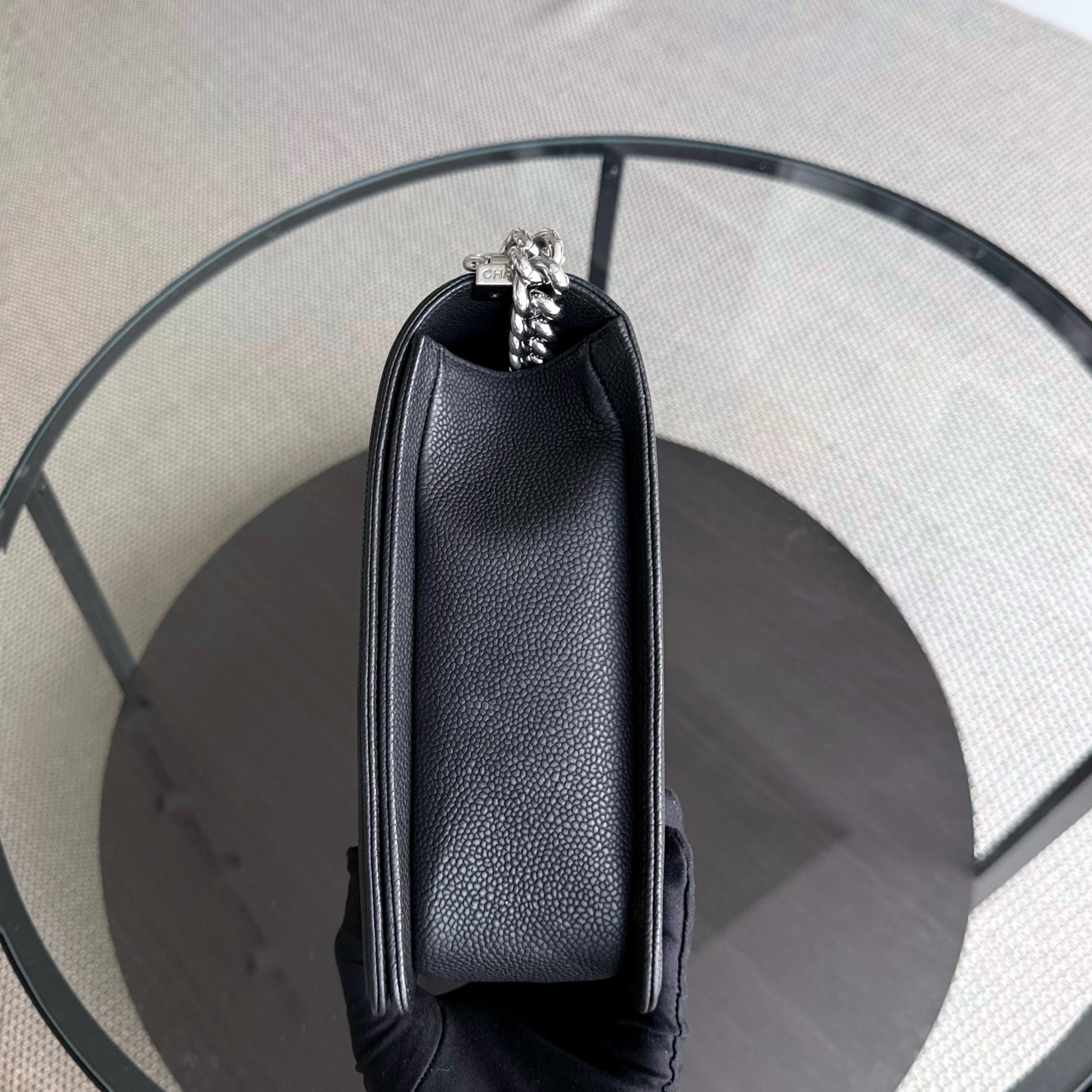 Chanel Boy Large - Caviar Quilted Grained Calfskin Black Silver Hardware Series 17