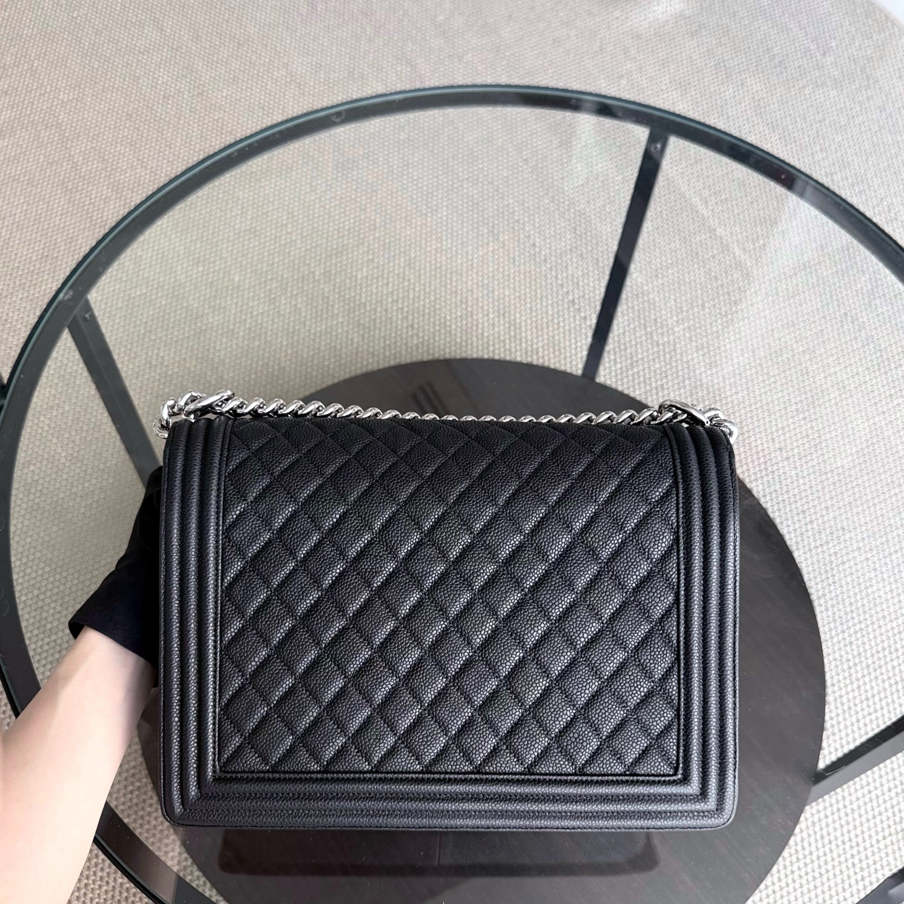 Chanel Boy Large - Caviar Quilted Grained Calfskin Black Silver Hardware Series 17