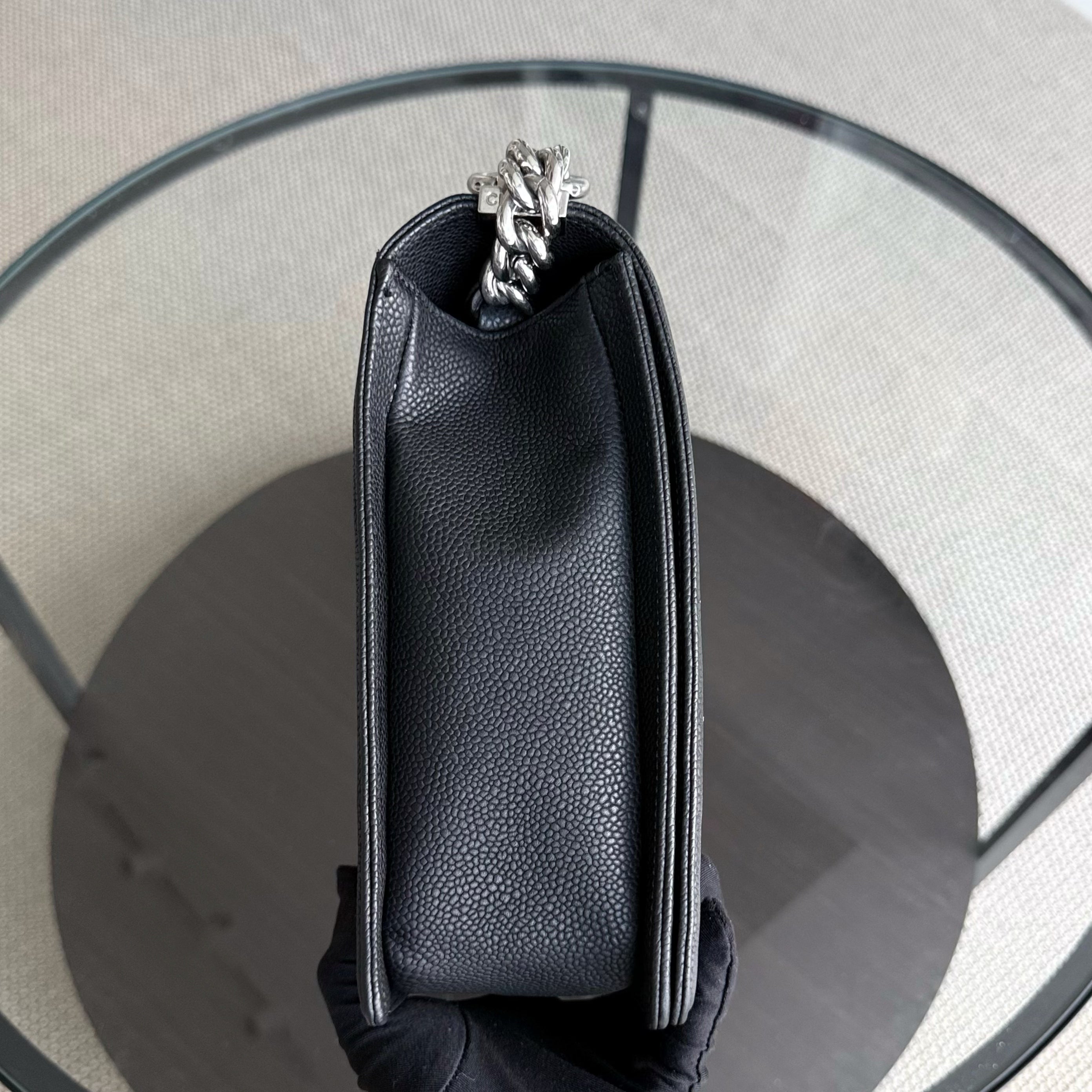 Chanel Boy Large - Caviar Quilted Grained Calfskin Black Silver Hardware Series 17