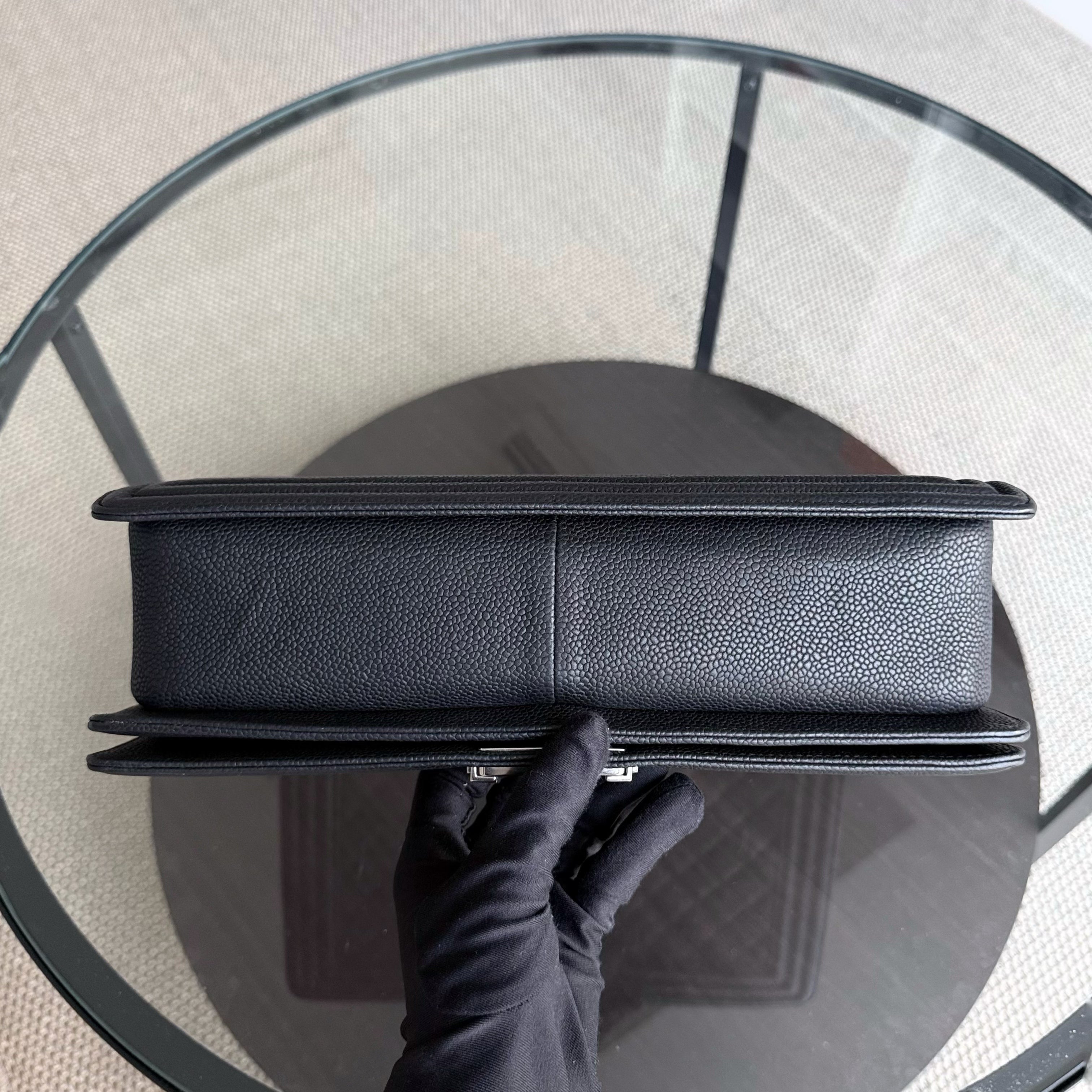 Chanel Boy Large - Caviar Quilted Grained Calfskin Black Silver Hardware Series 17