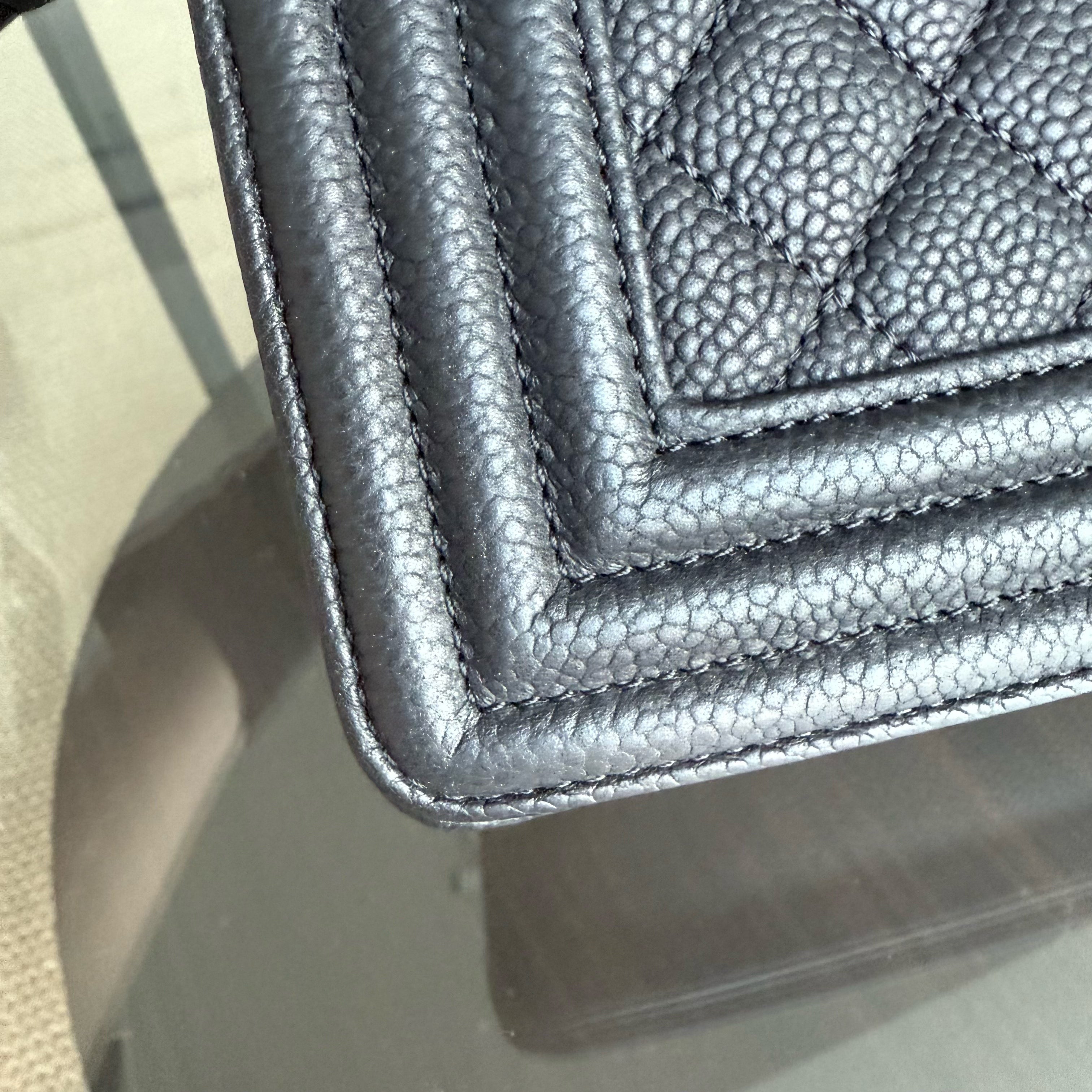 Chanel Boy Large - Caviar Quilted Grained Calfskin Black Silver Hardware Series 17