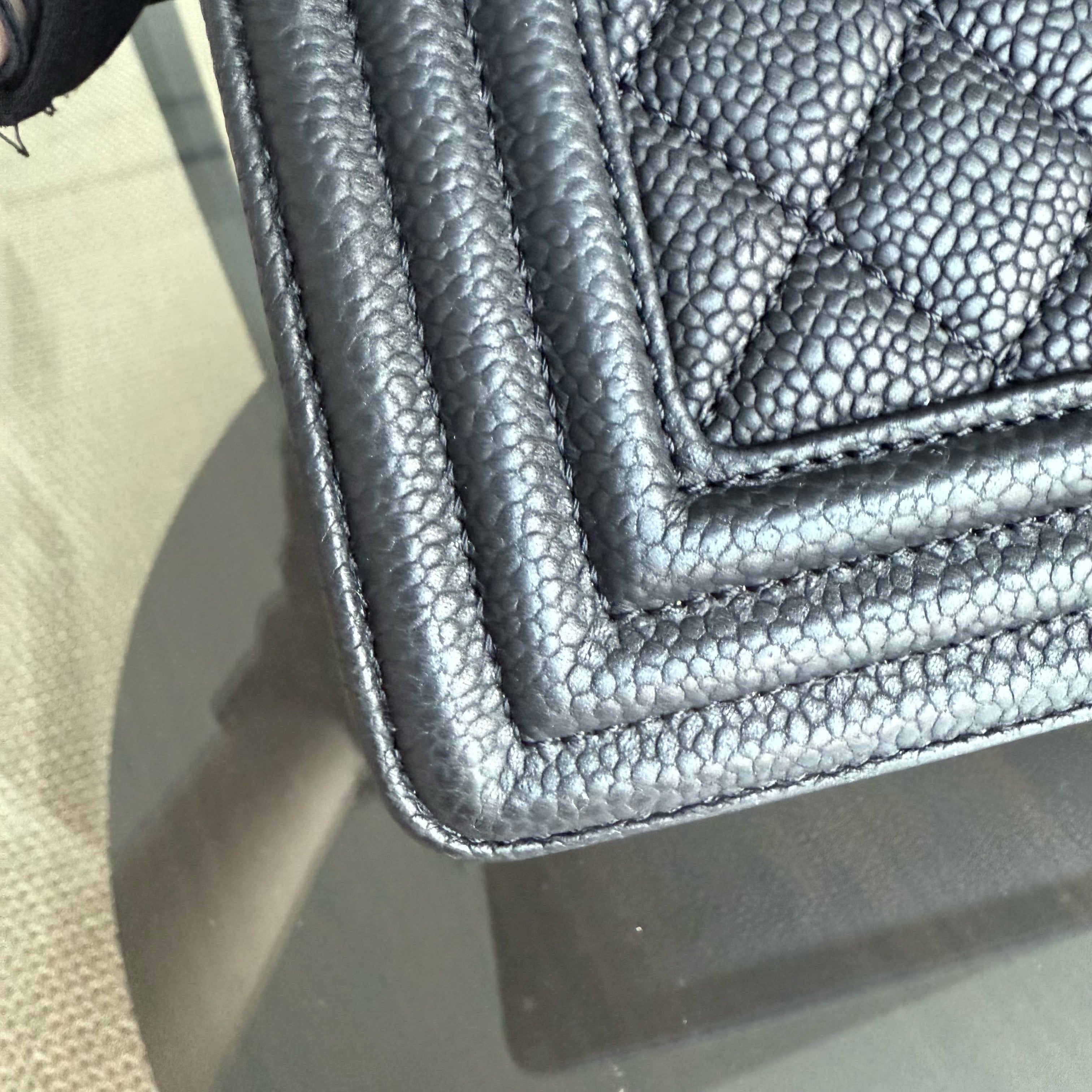 Chanel Boy Large - Caviar Quilted Grained Calfskin Black Silver Hardware Series 17