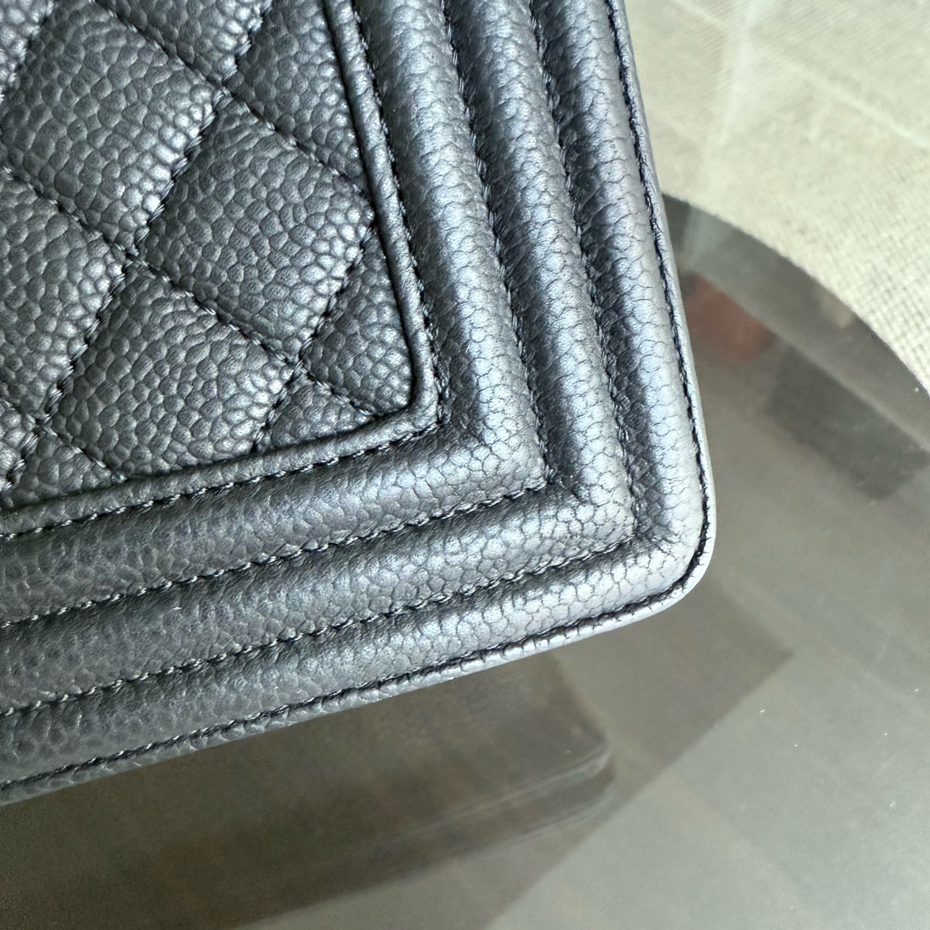 Chanel Boy Large - Caviar Quilted Grained Calfskin Black Silver Hardware Series 17