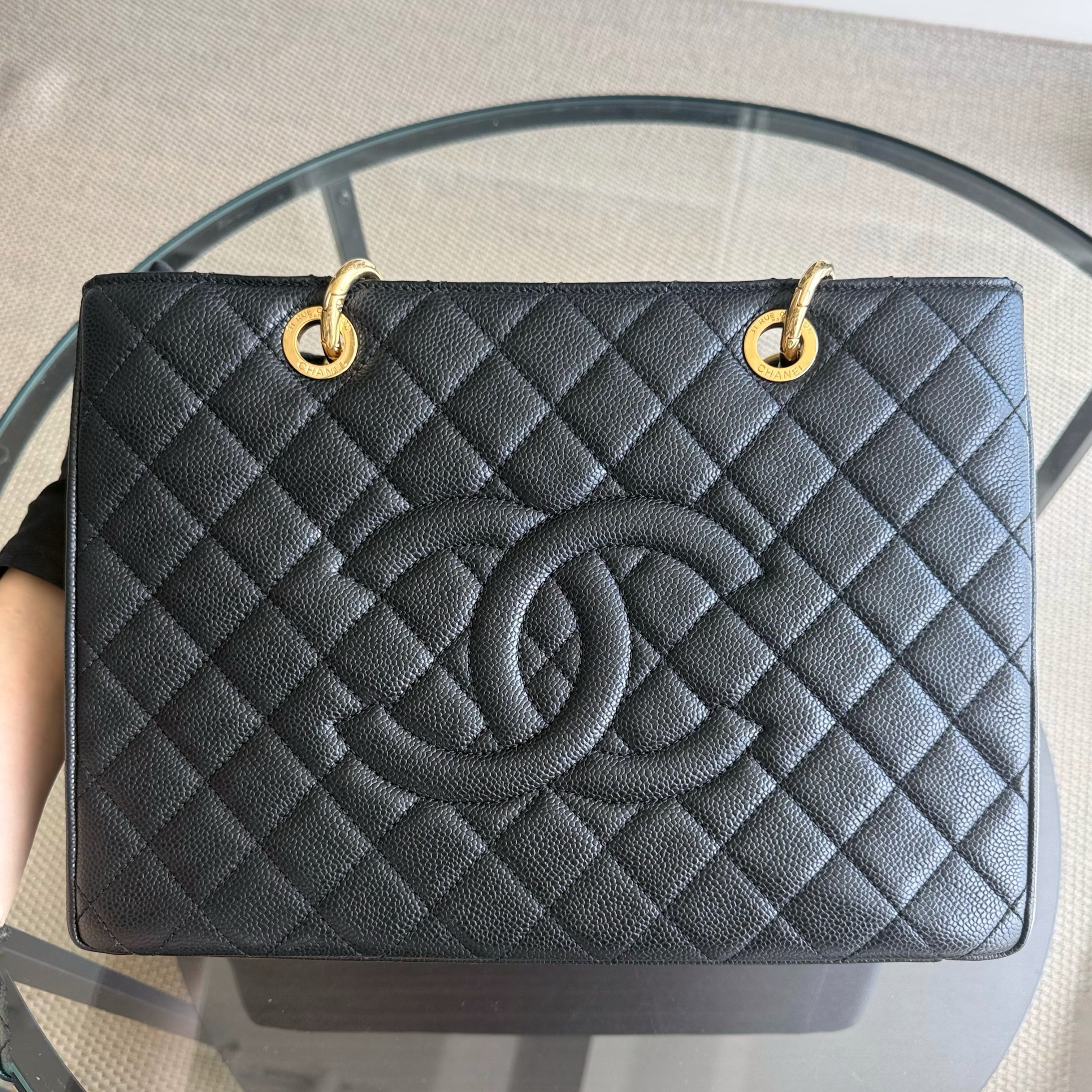 Chanel GST Grand Shopping Tote - Caviar Quilted Grained Calfskin Black Gold Hardware