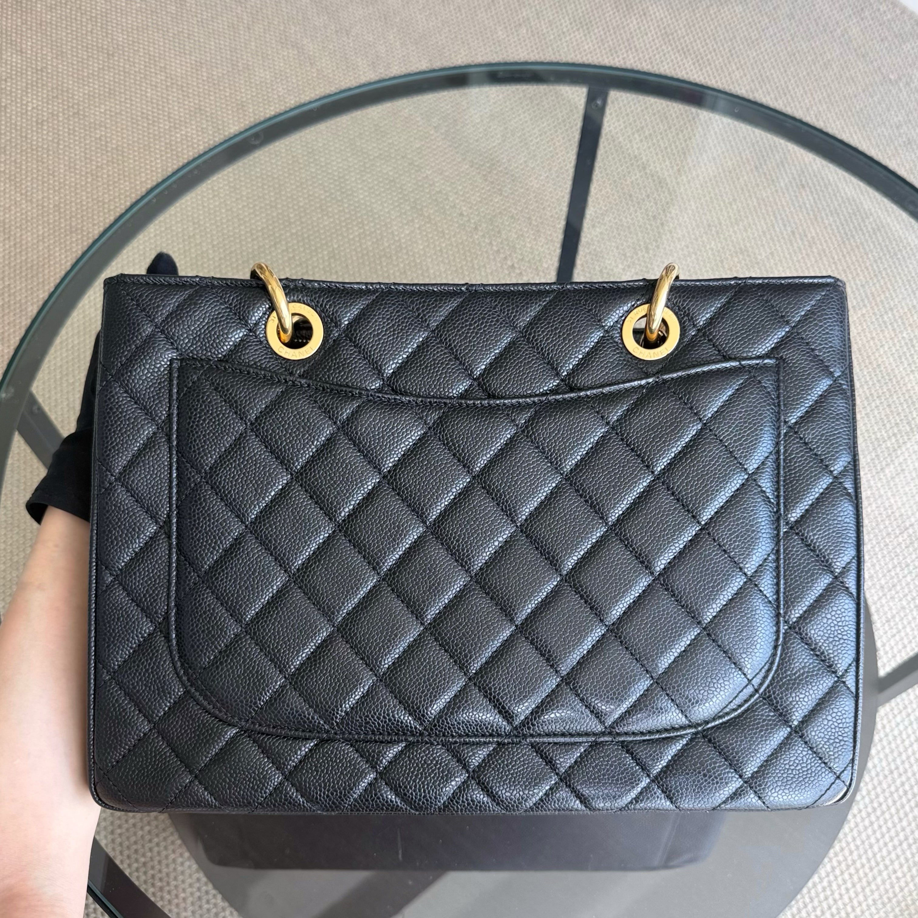 Chanel GST Grand Shopping Tote - Caviar Quilted Grained Calfskin Black Gold Hardware
