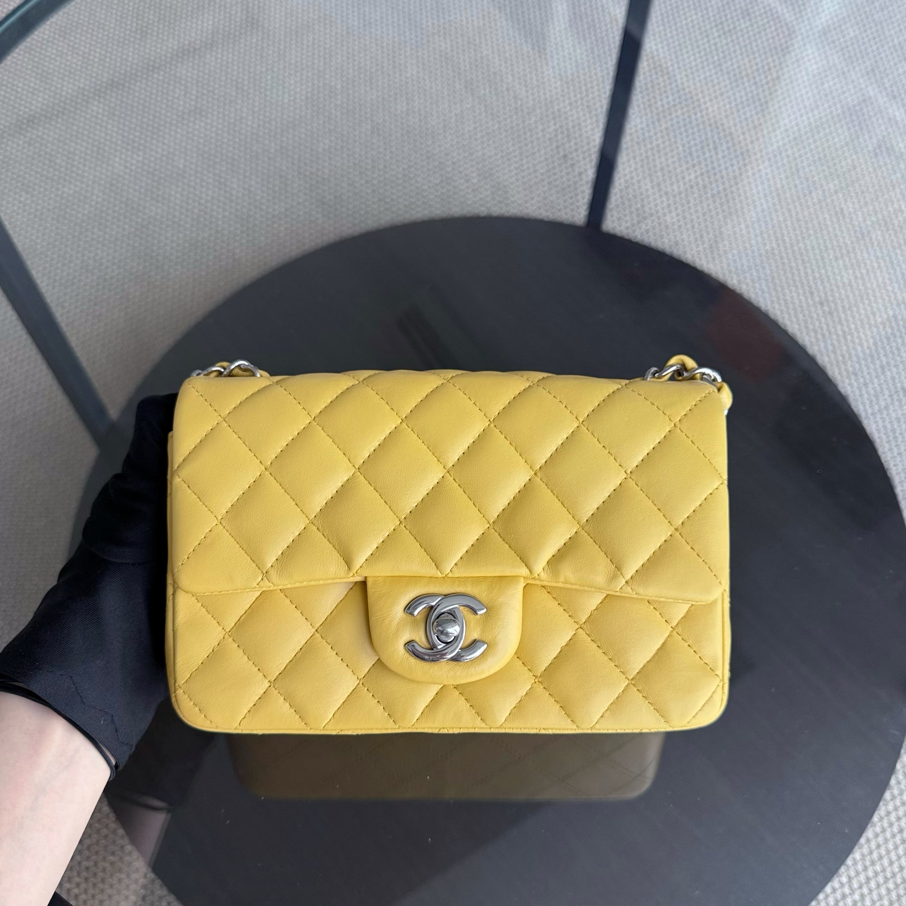 Chanel Classic Flap Mini - 20CM Quilted Lambskin Yellow Silver Hardware Series 25
