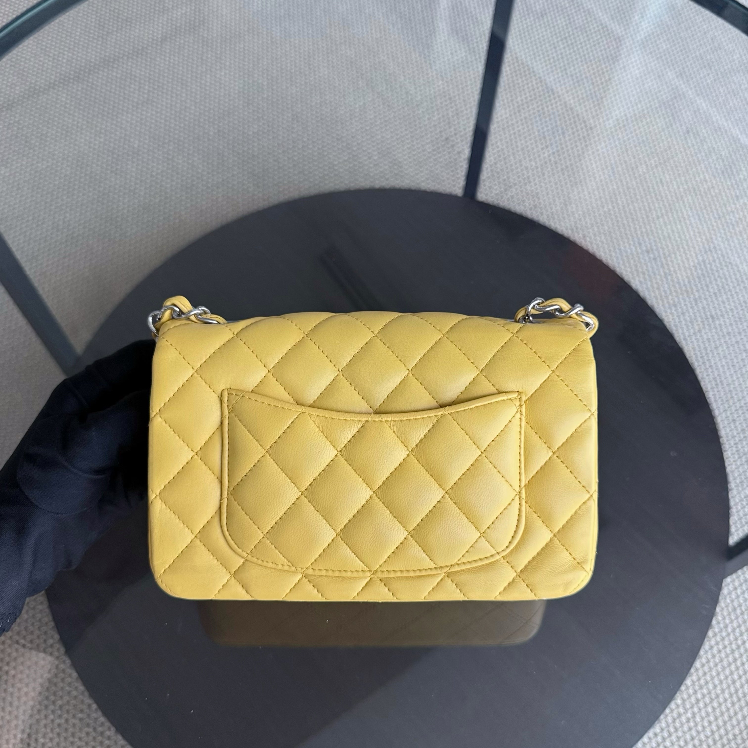 Chanel Classic Flap Mini - 20CM Quilted Lambskin Yellow Silver Hardware Series 25