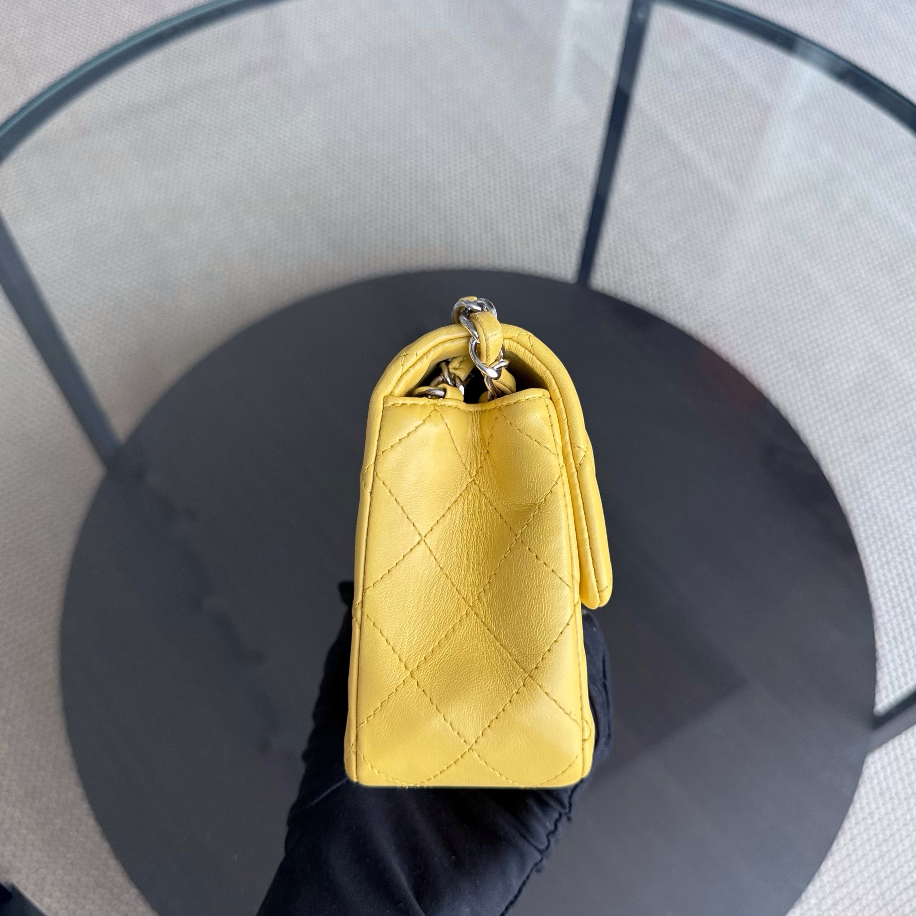 Chanel Classic Flap Mini - 20CM Quilted Lambskin Yellow Silver Hardware Series 25