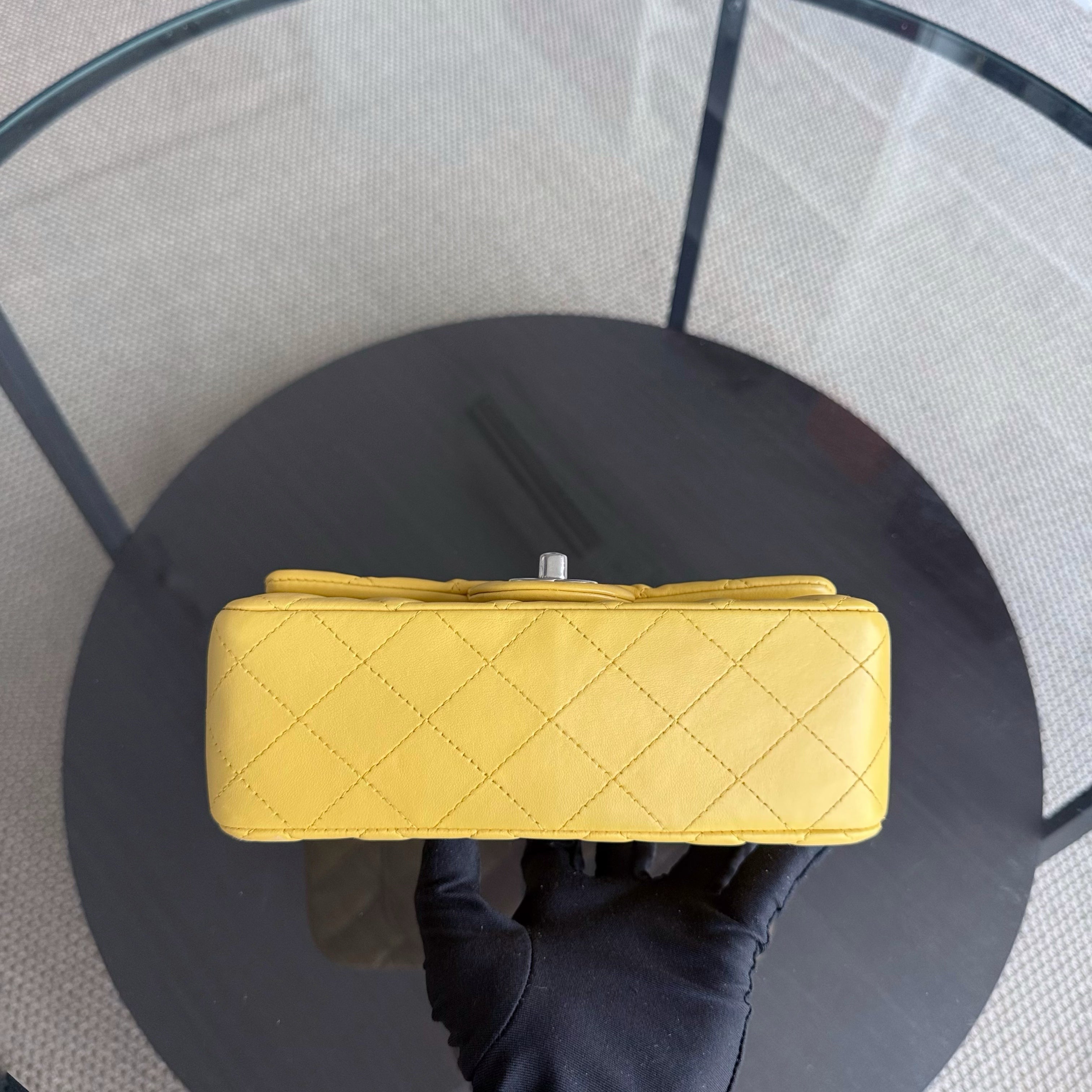 Chanel Classic Flap Mini - 20CM Quilted Lambskin Yellow Silver Hardware Series 25