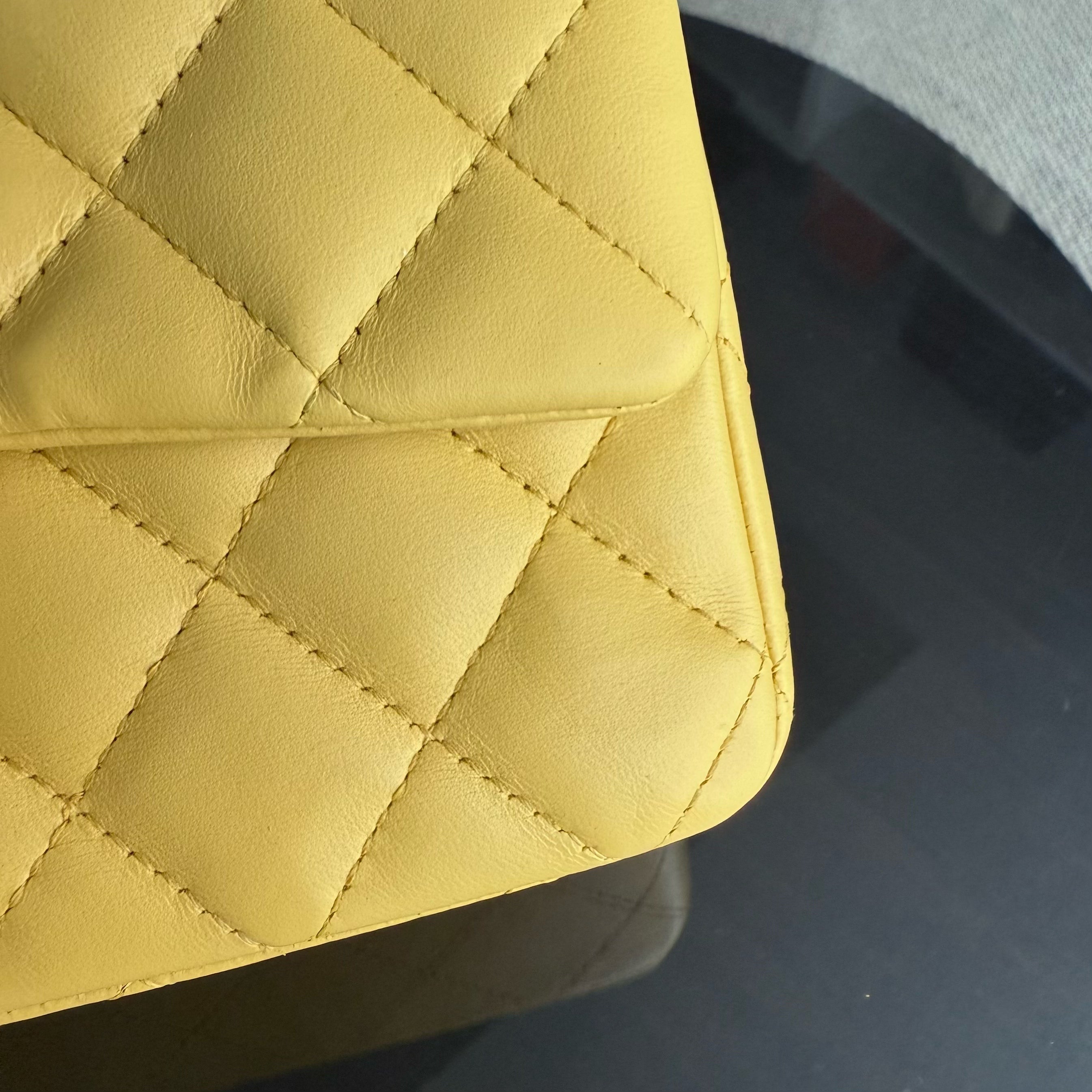 Chanel Classic Flap Mini - 20CM Quilted Lambskin Yellow Silver Hardware Series 25