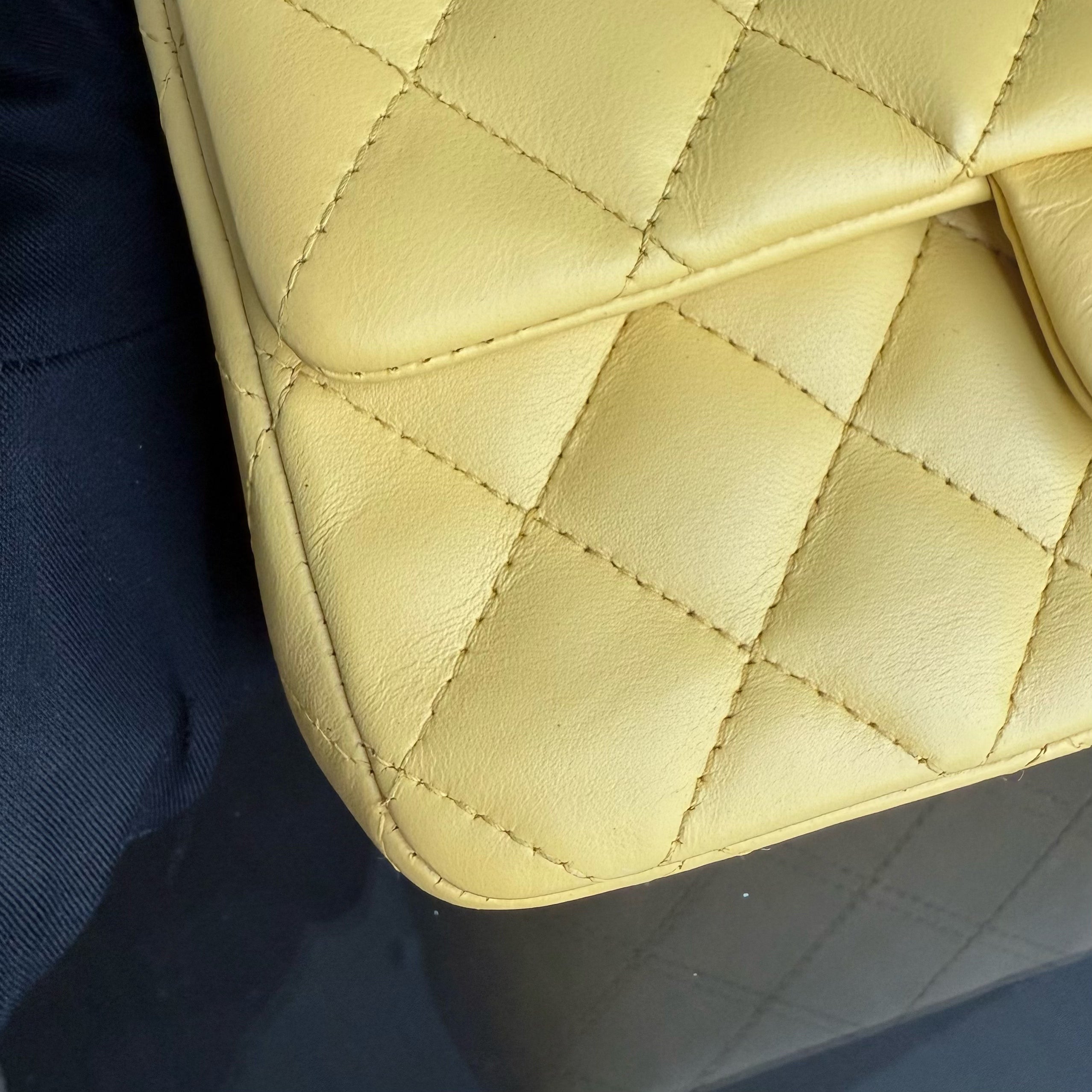 Chanel Classic Flap Mini - 20CM Quilted Lambskin Yellow Silver Hardware Series 25