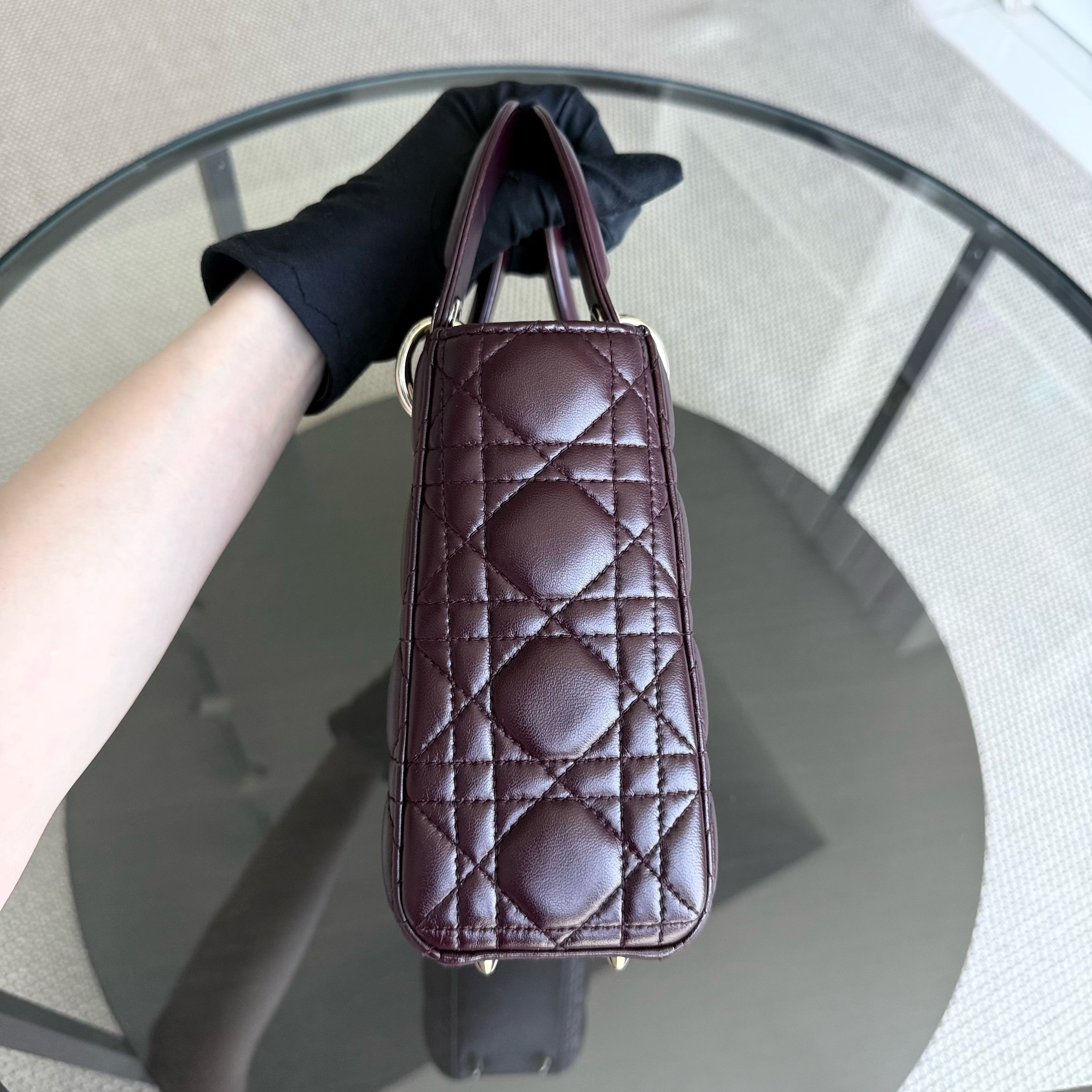 Dior Lady Small Flap - Cannage Lambskin Burgundy Dark Red Gold Hardware