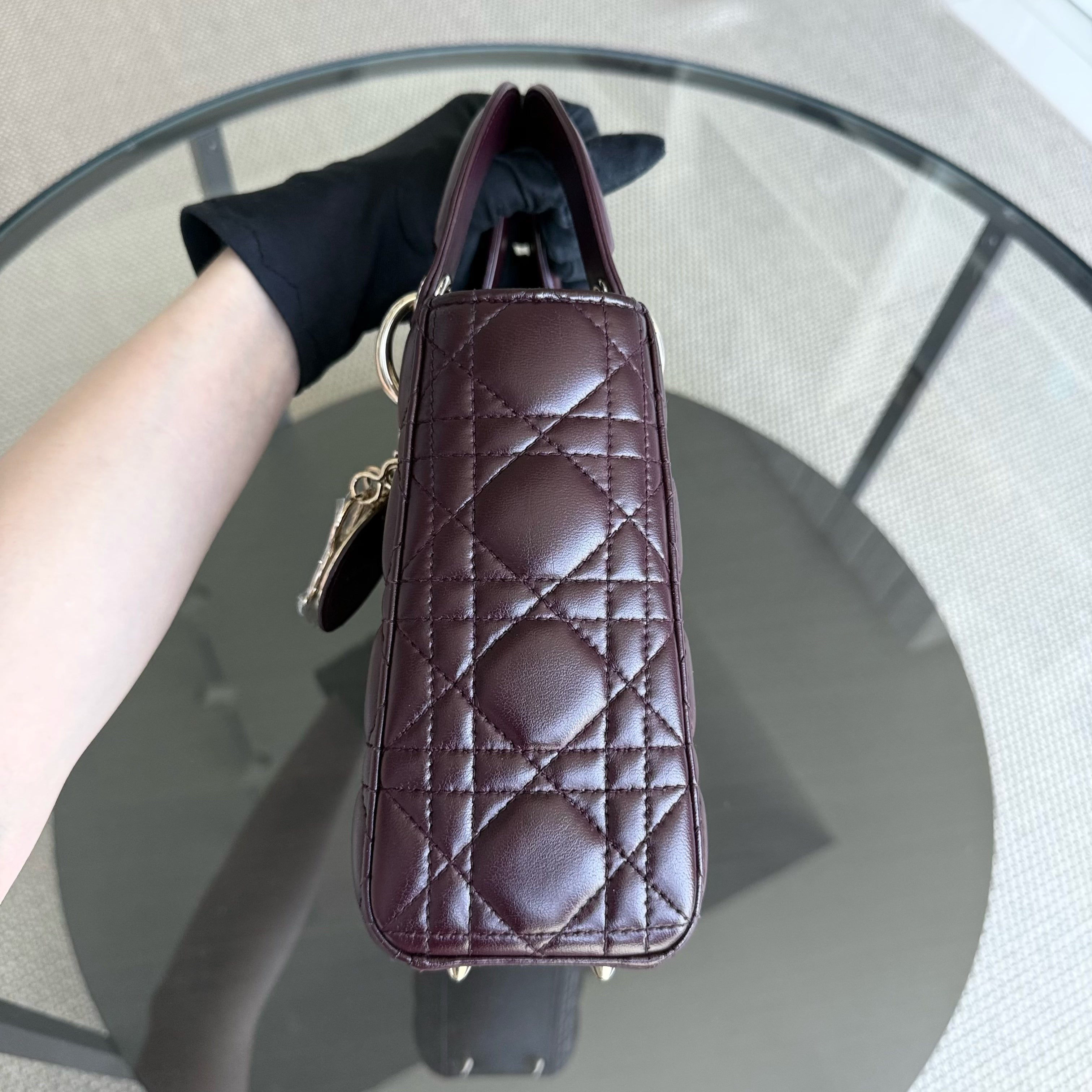 Dior Lady Small Flap - Cannage Lambskin Burgundy Dark Red Gold Hardware