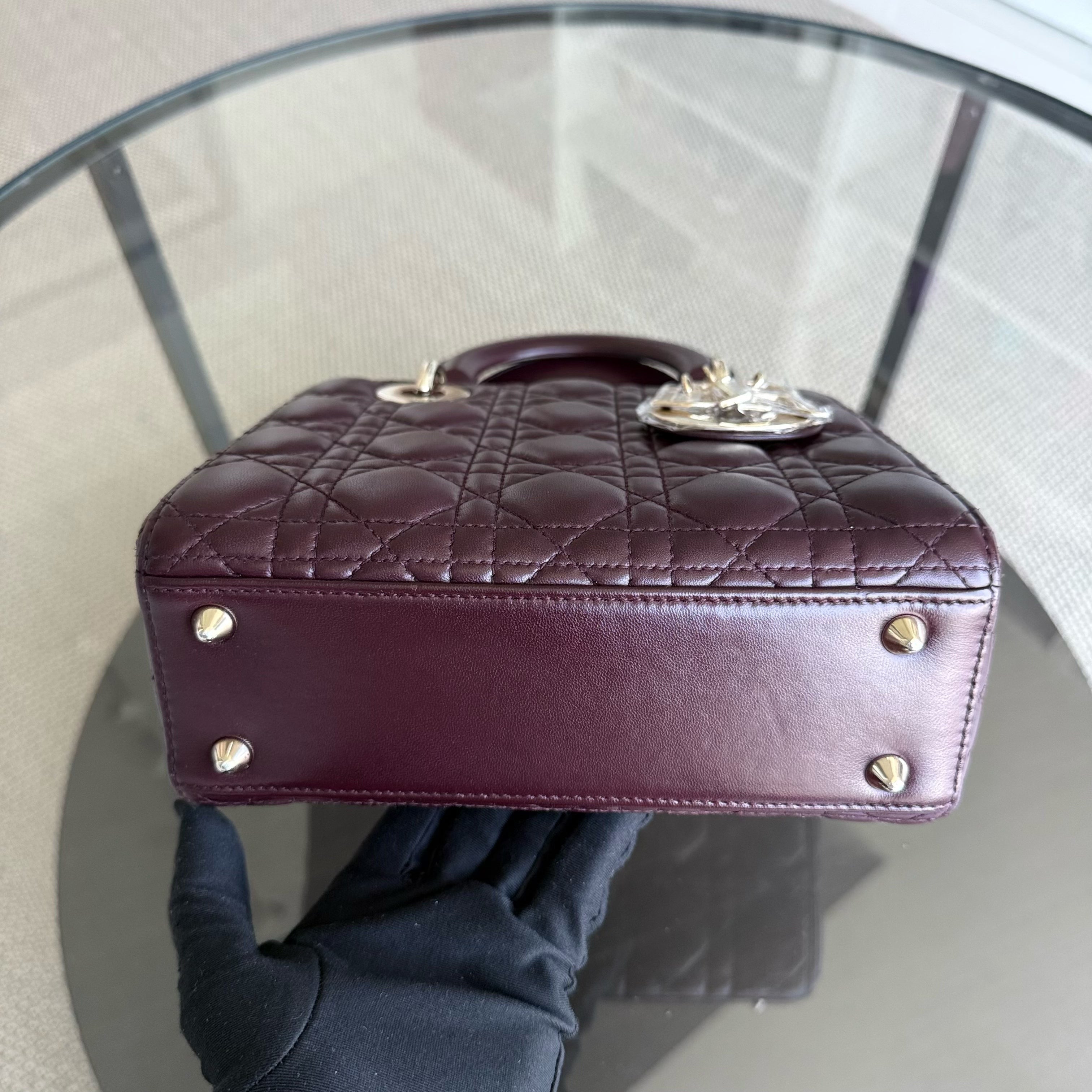 Dior Lady Small Flap - Cannage Lambskin Burgundy Dark Red Gold Hardware