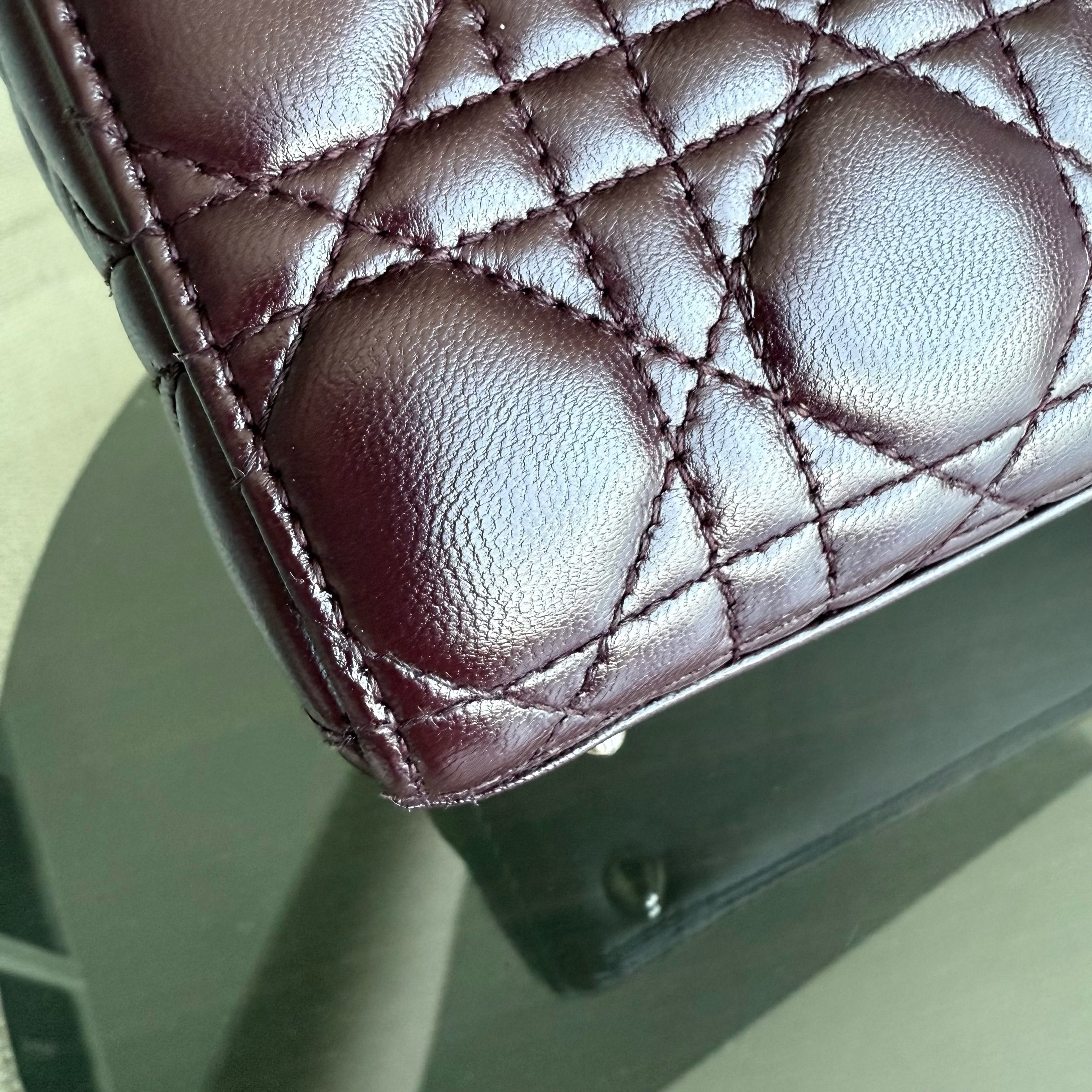 Dior Lady Small Flap - Cannage Lambskin Burgundy Dark Red Gold Hardware