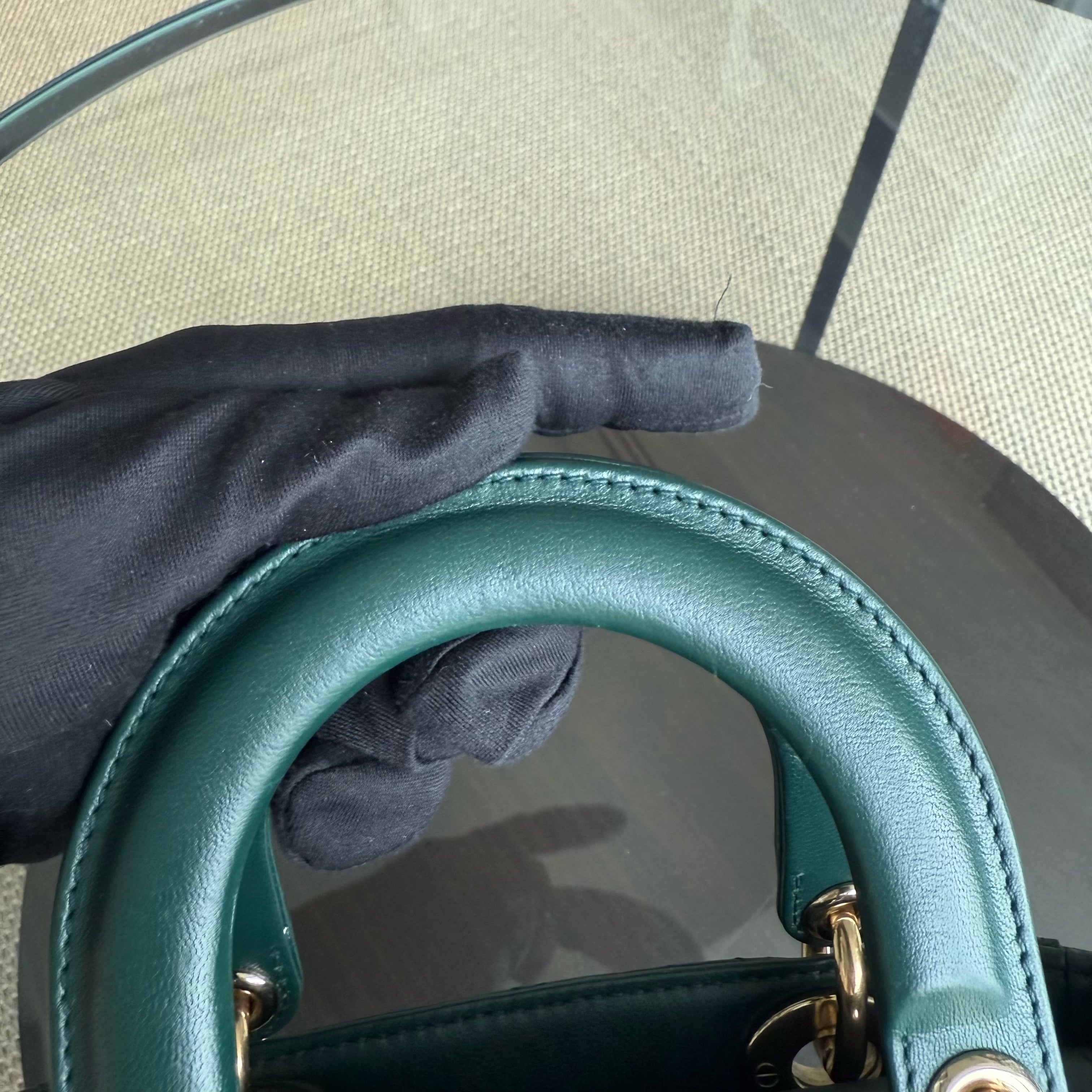 Dior Lady Small Flap - Cannage Lambskin Dark Green Gold Hardware