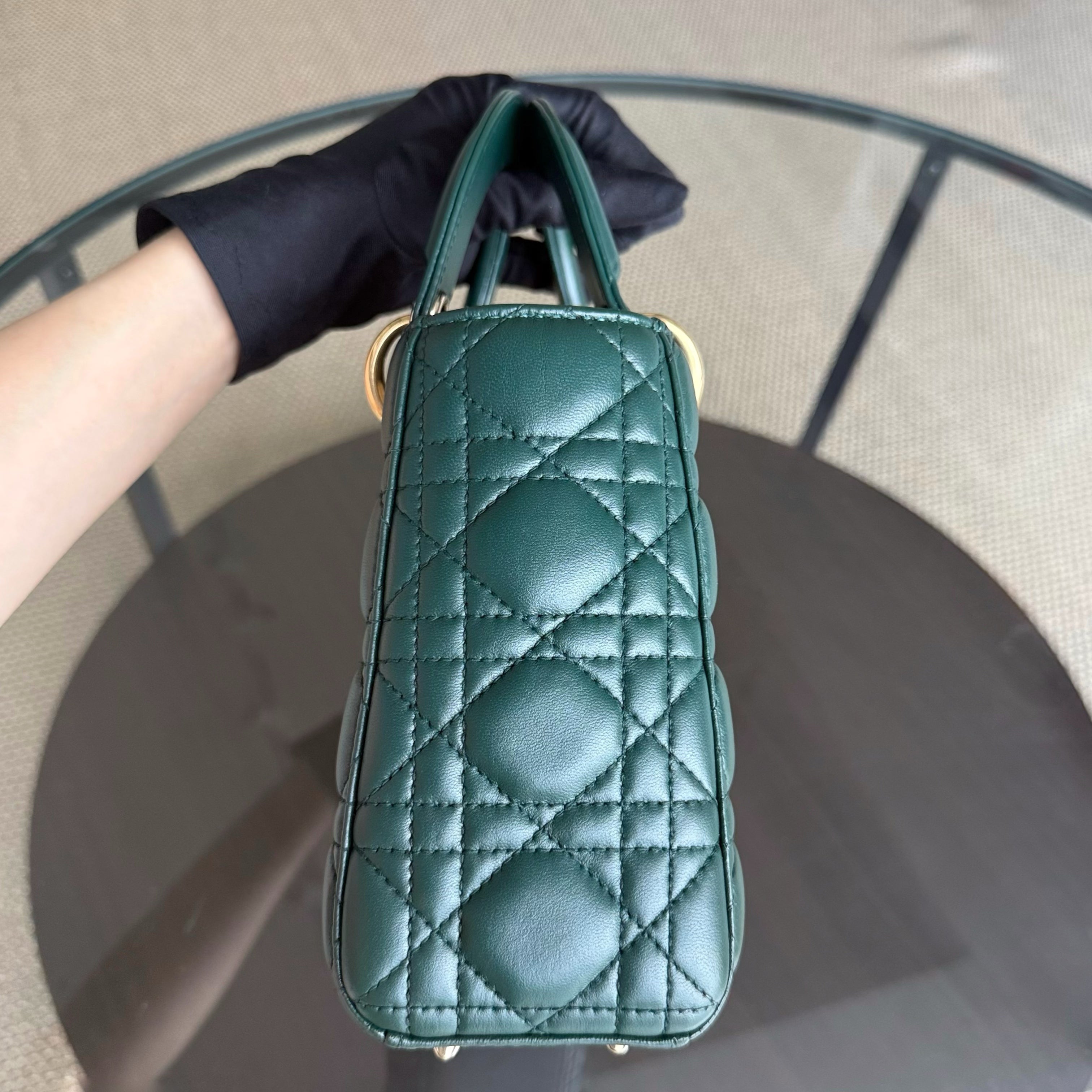 Dior Lady Small Flap - Cannage Lambskin Dark Green Gold Hardware