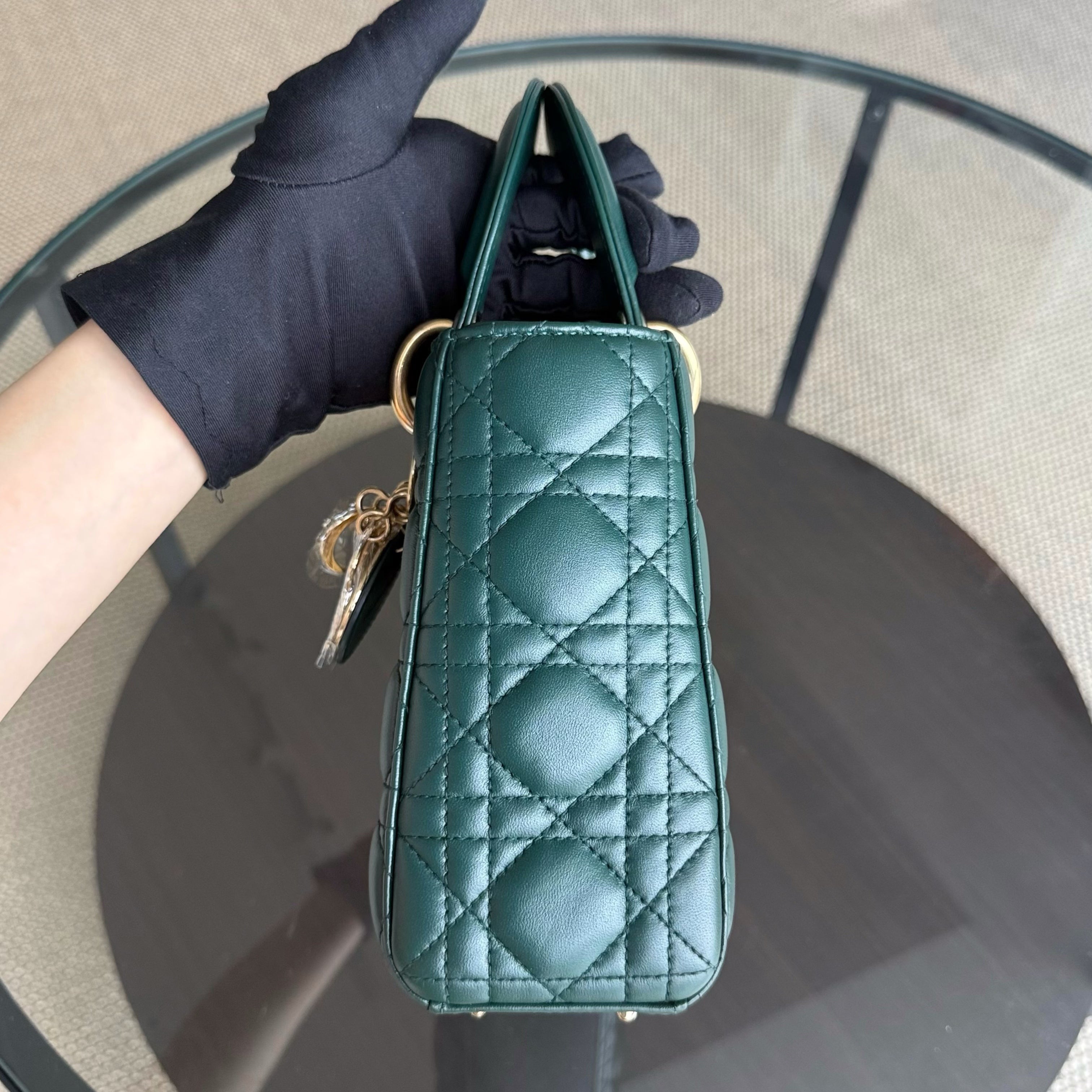 Dior Lady Small Flap - Cannage Lambskin Dark Green Gold Hardware