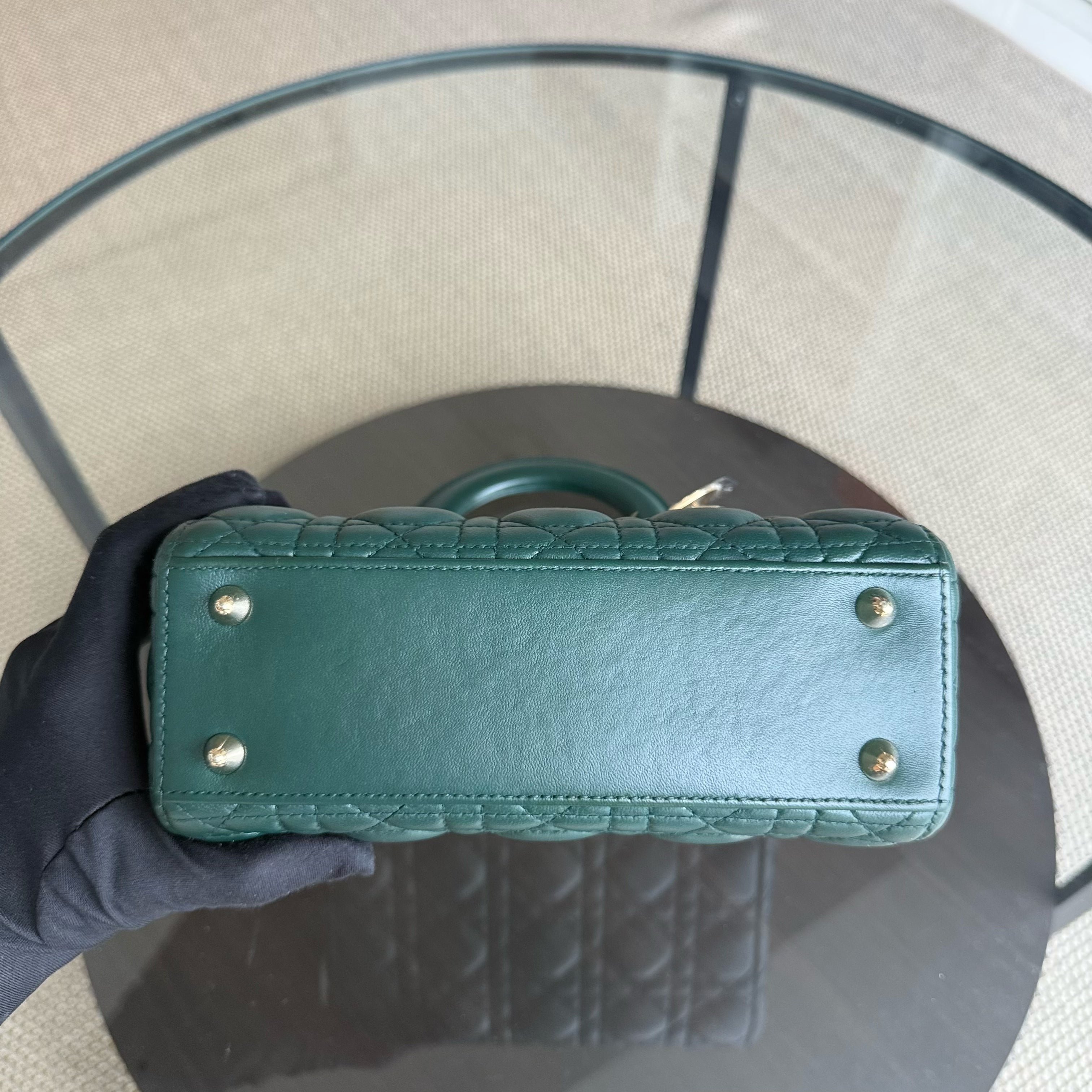 Dior Lady Small Flap - Cannage Lambskin Dark Green Gold Hardware