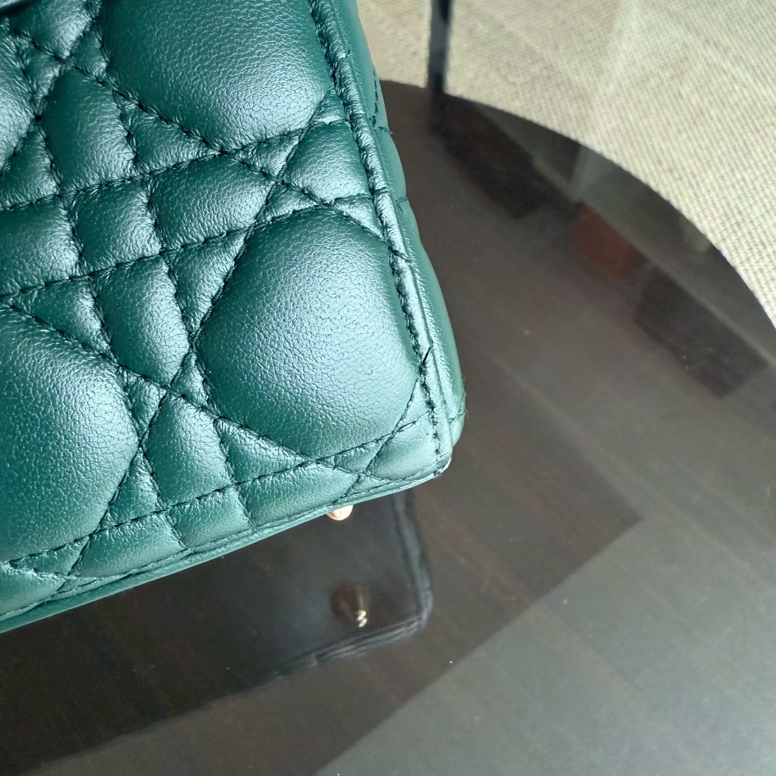 Dior Lady Small Flap - Cannage Lambskin Dark Green Gold Hardware