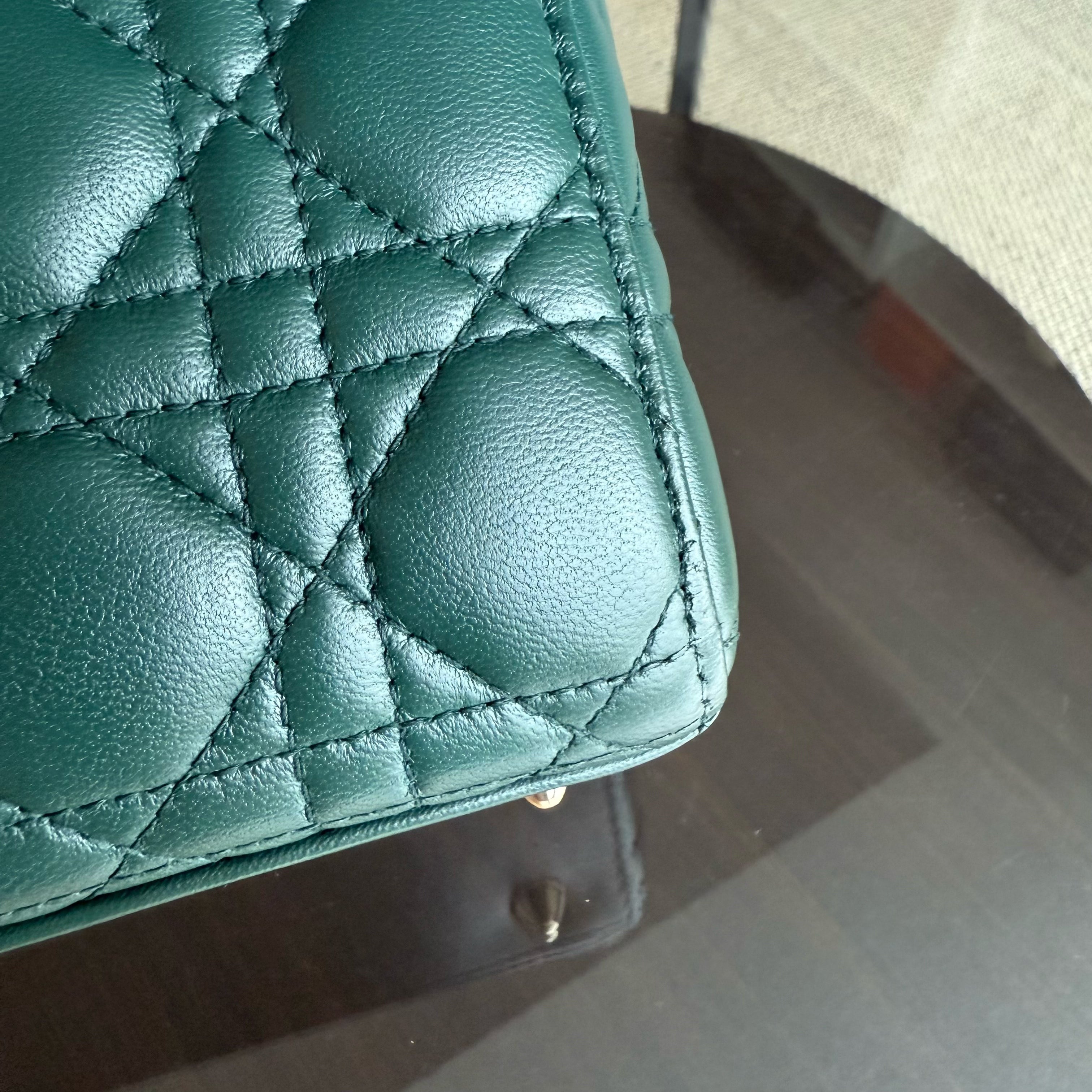 Dior Lady Small Flap - Cannage Lambskin Dark Green Gold Hardware