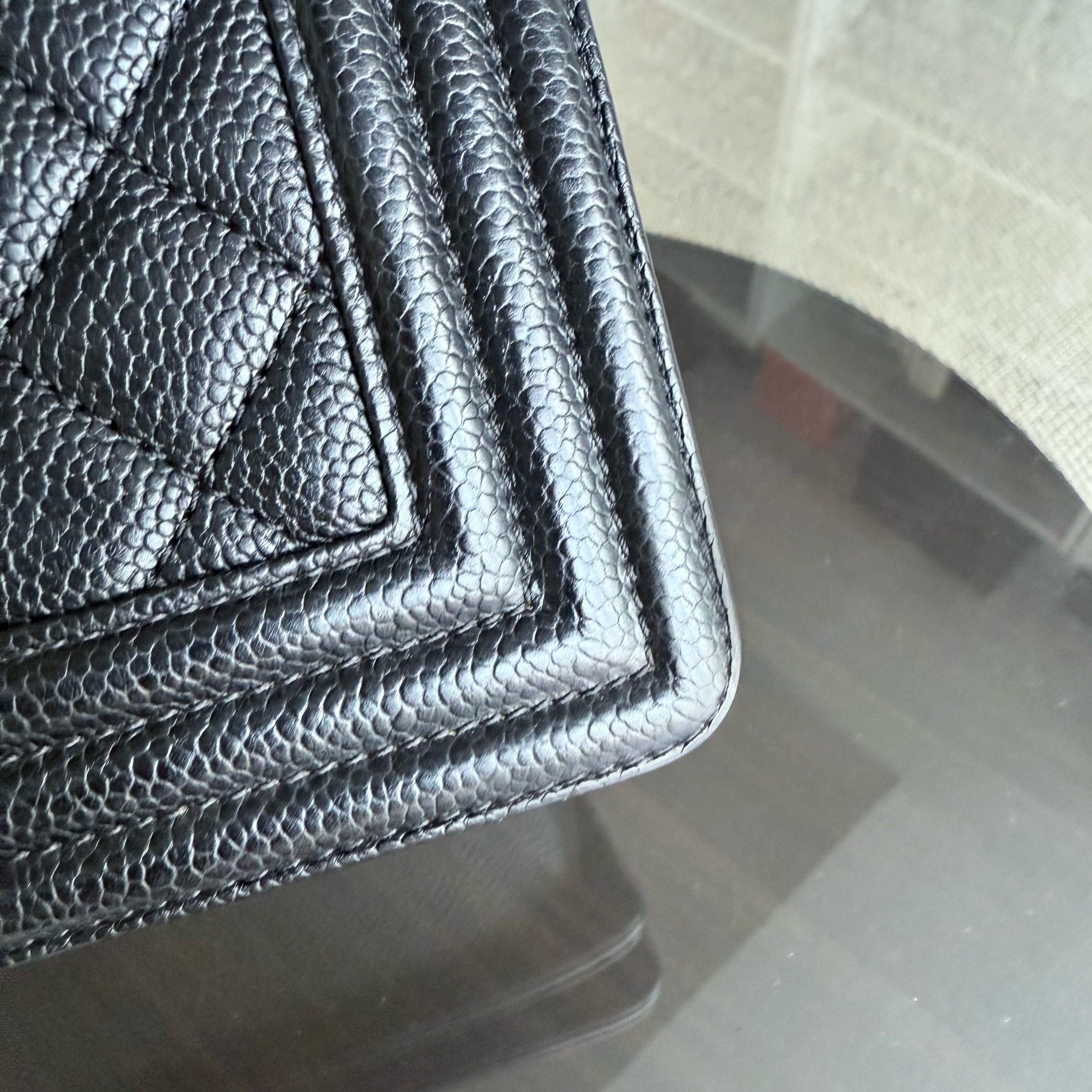 Chanel Boy Medium - Caviar 25CM Quilted Grained Calfskin Black Gold Hardware Series 23