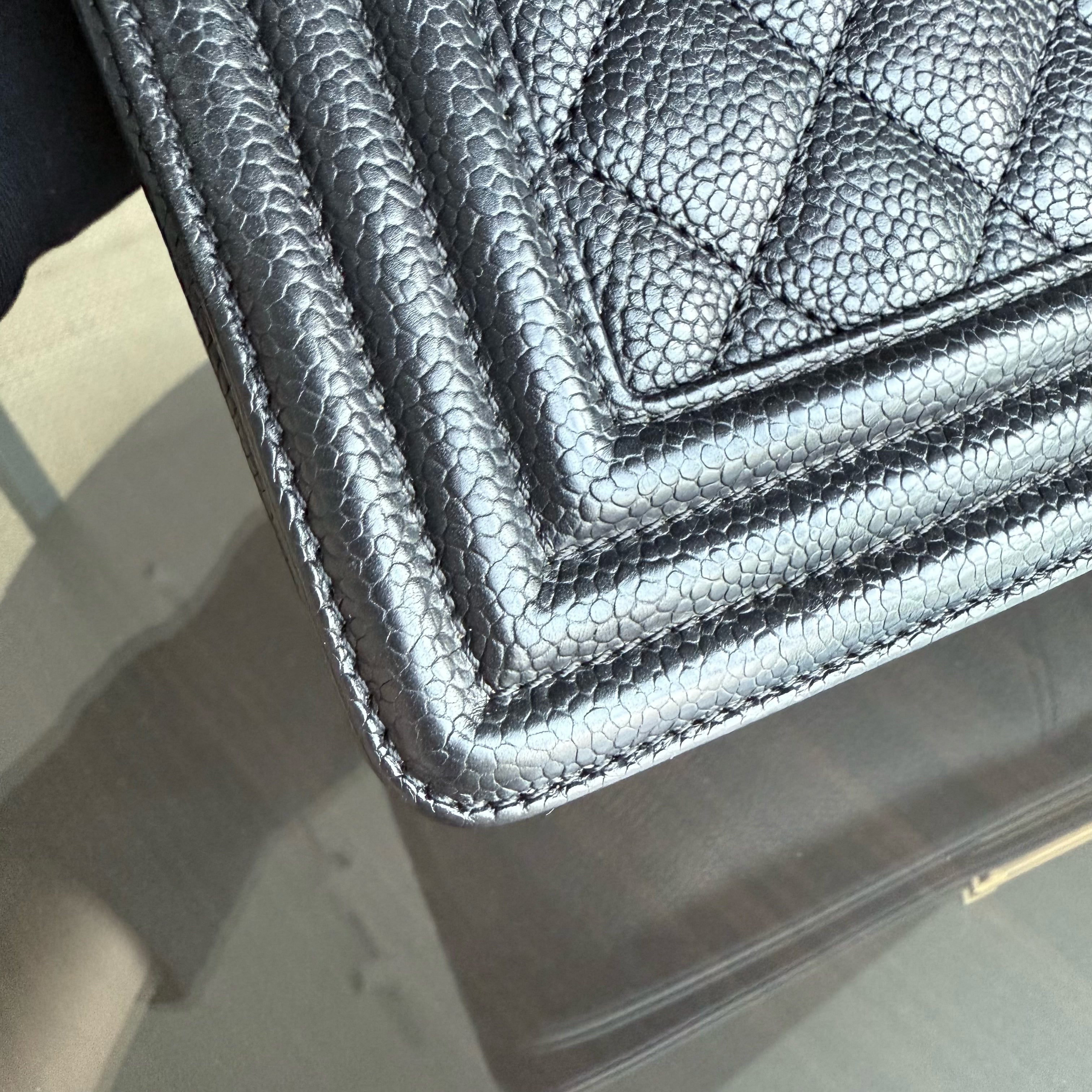 Chanel Boy Medium - Caviar 25CM Quilted Grained Calfskin Black Gold Hardware Series 23