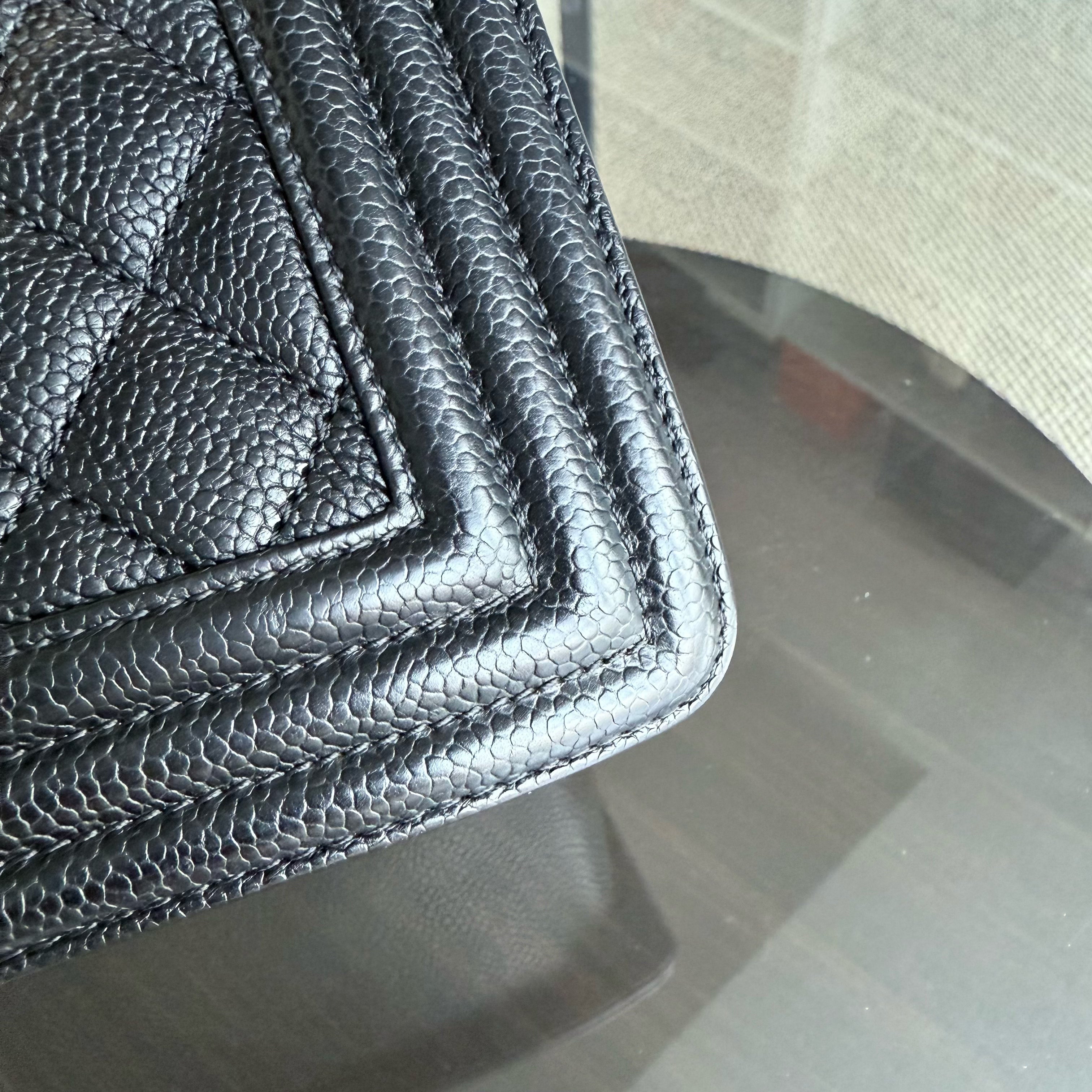 Chanel Boy Medium - Caviar 25CM Quilted Grained Calfskin Black Gold Hardware Series 23