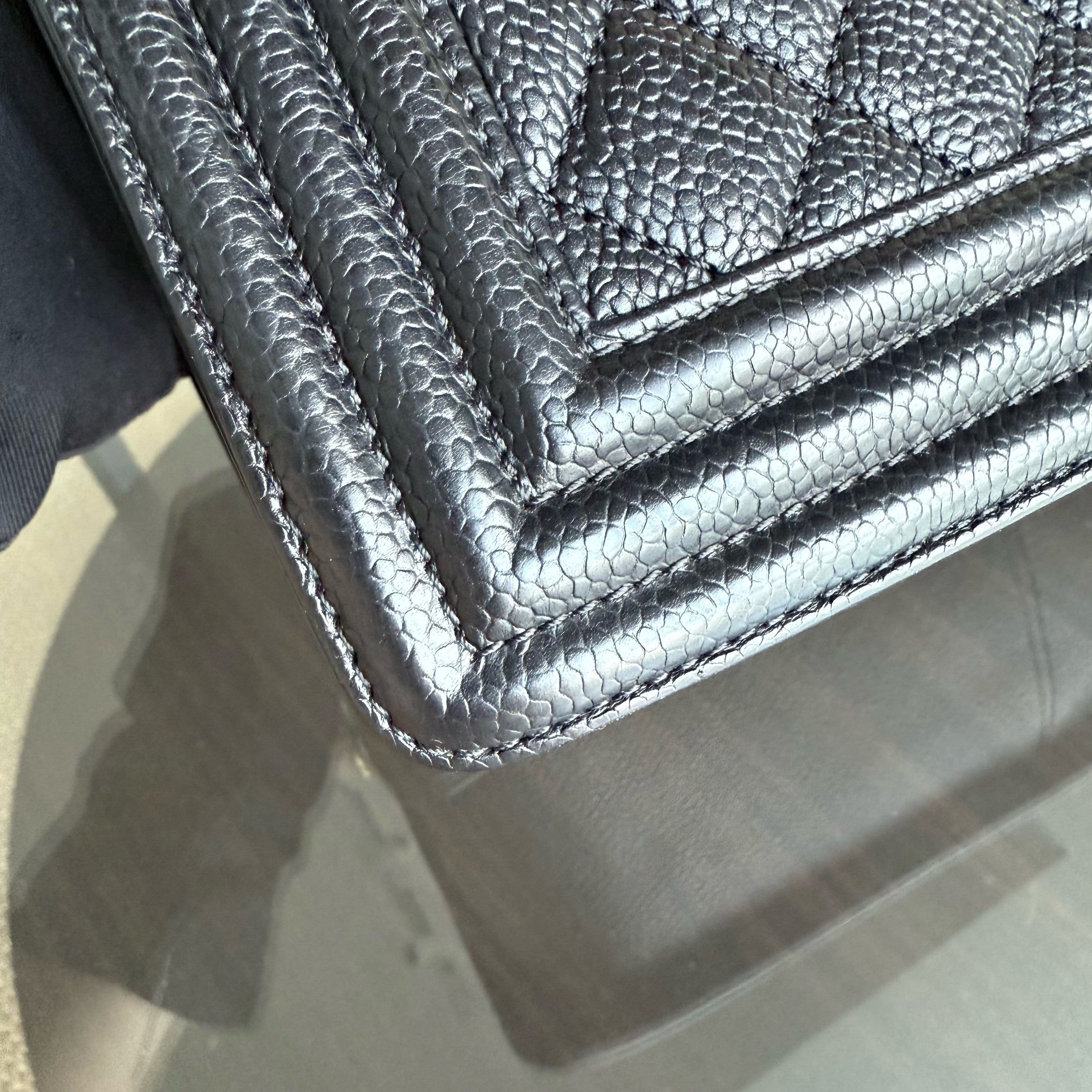 Chanel Boy Medium - Caviar 25CM Quilted Grained Calfskin Black Gold Hardware Series 23